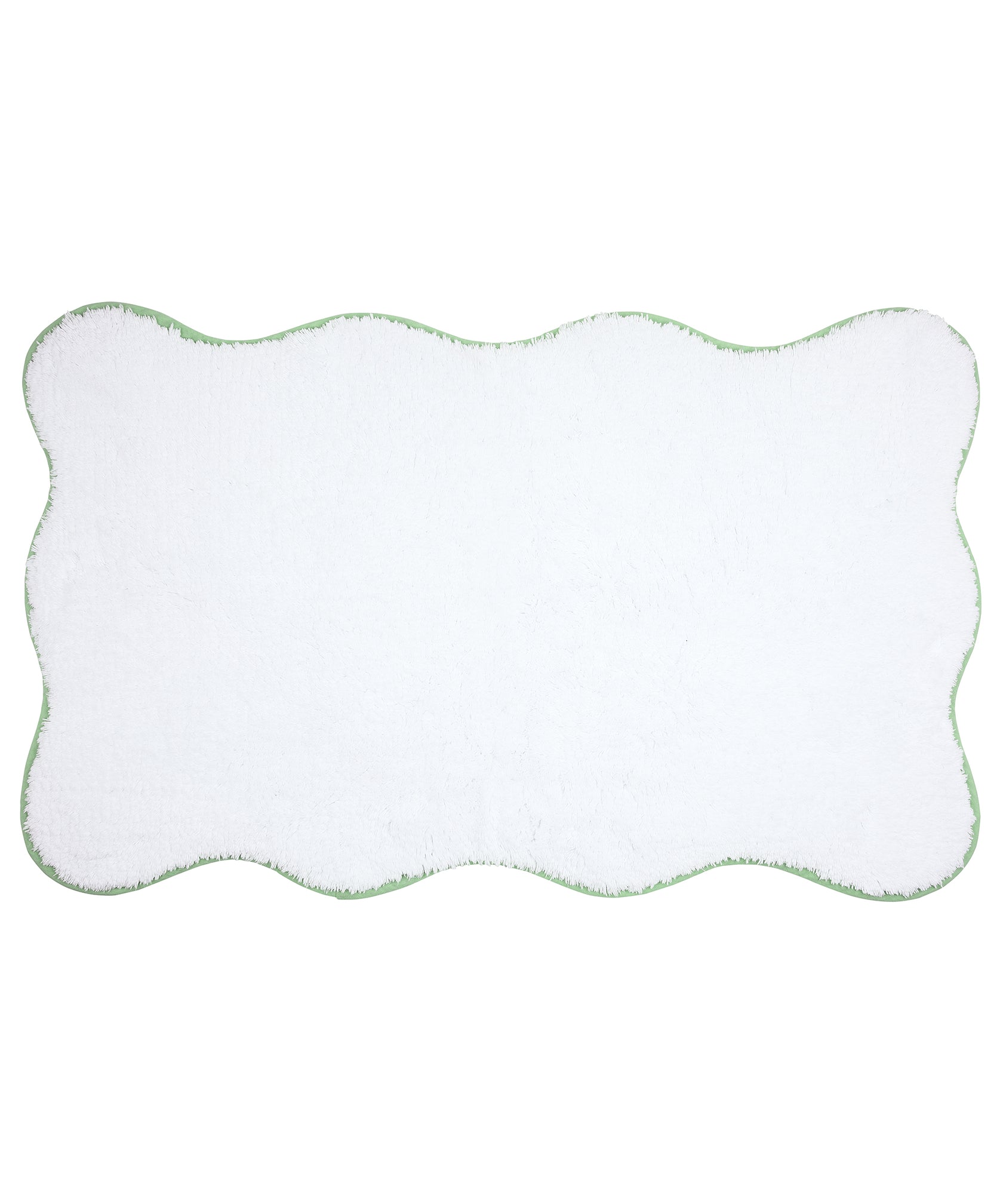 Rebecca Udall Luxury Scalloped Wavy Piped Edge Bath Mat, White with Green Trim