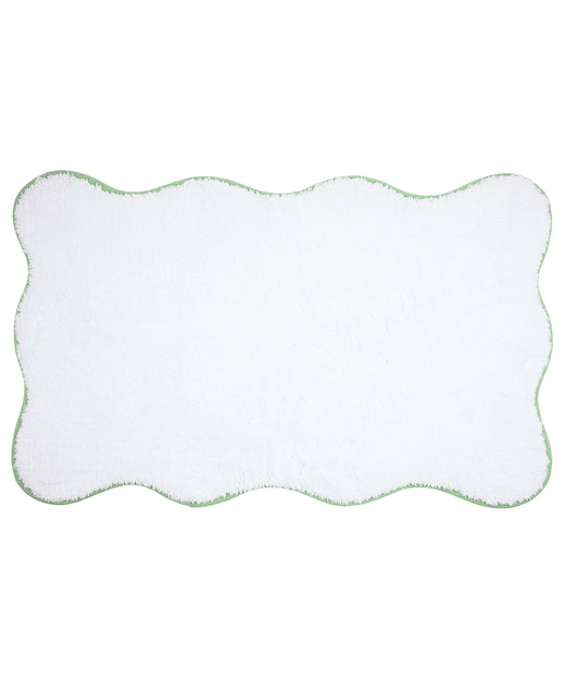 Rebecca Udall Luxury Scalloped Wavy Piped Edge Bath Mat, White with Green Trim
