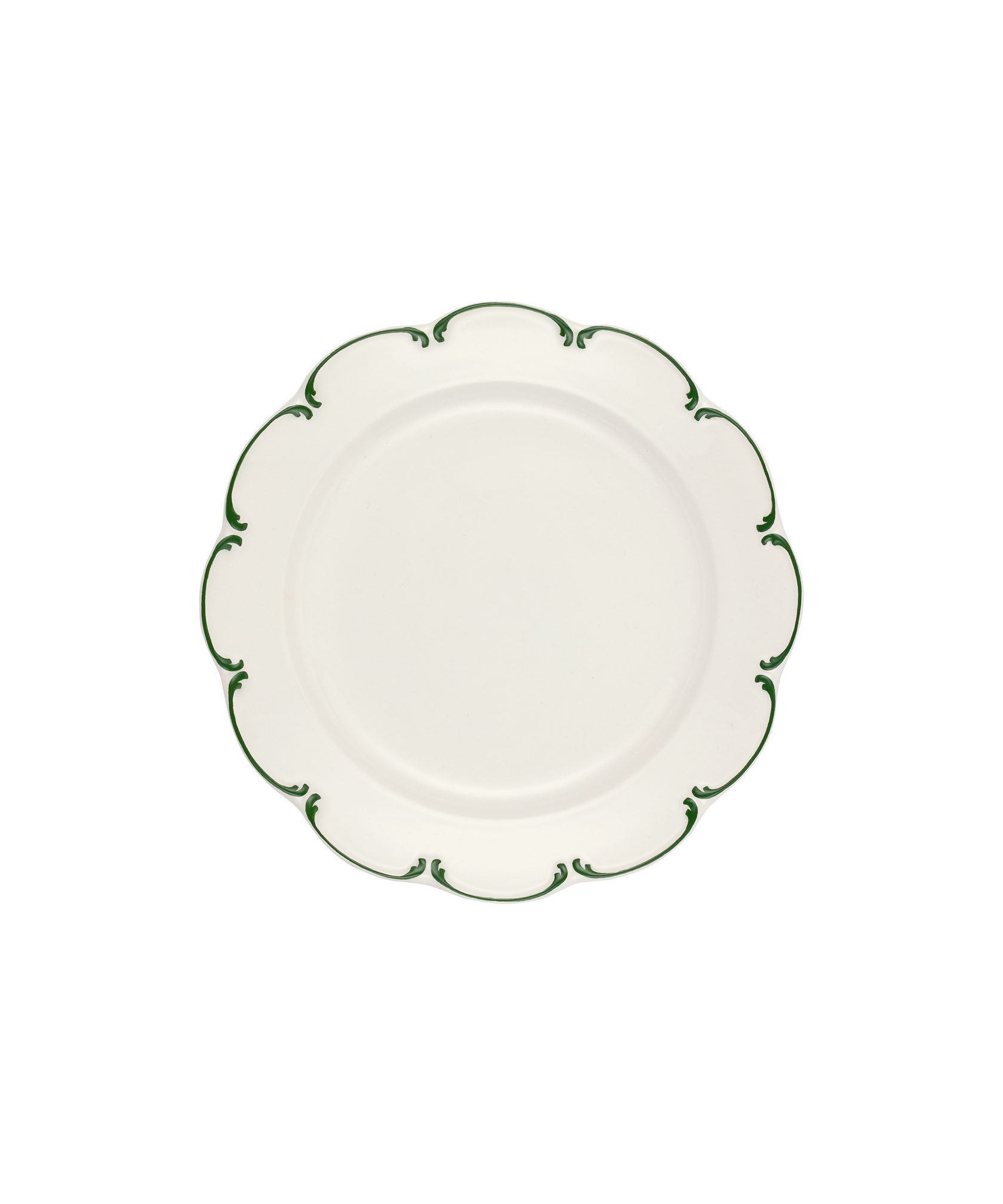 Set of 4 Olivia Scalloped Dessert Plates, Green Filet
