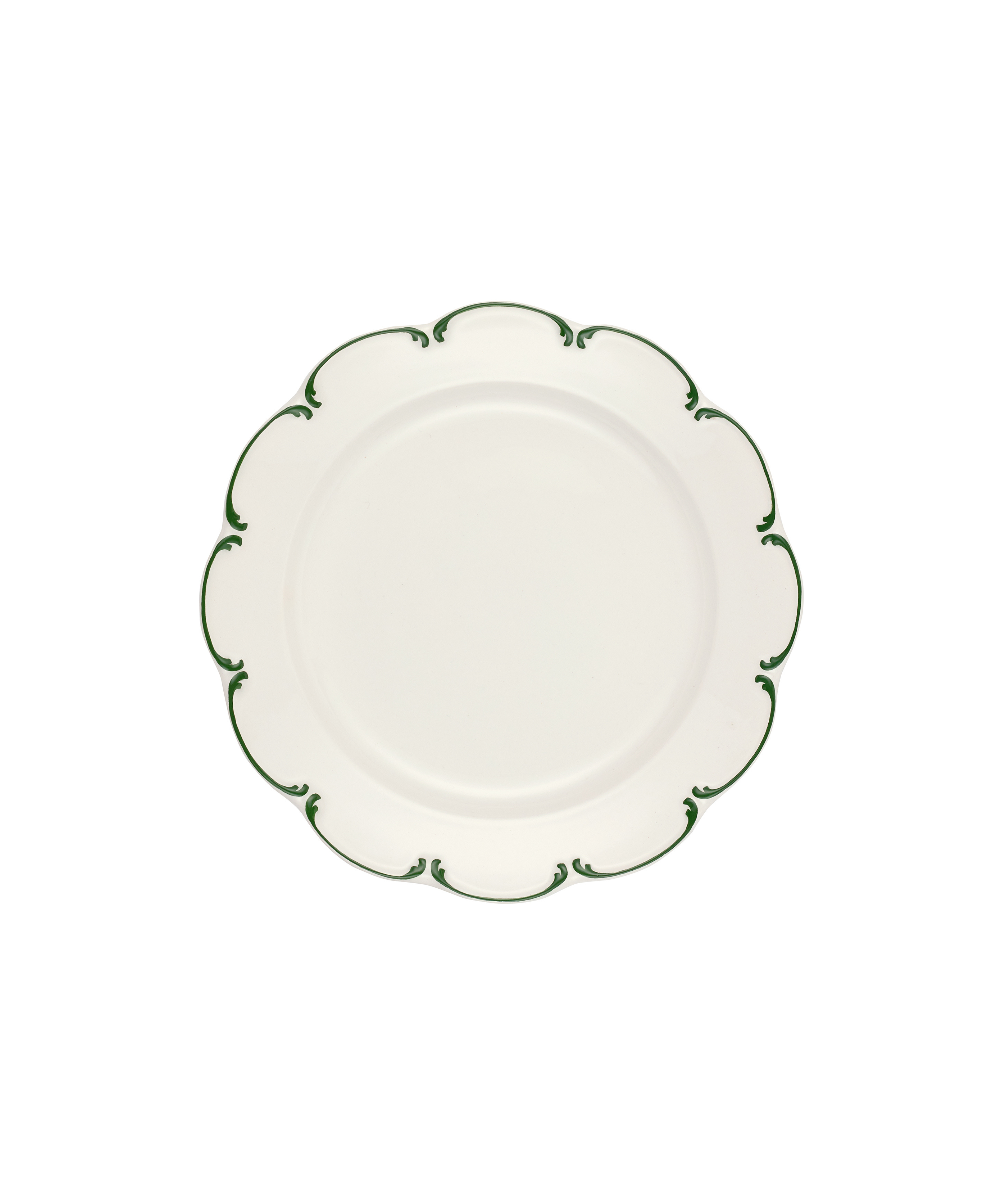Set of 4 Olivia Scalloped Dessert Plates, Green Filet