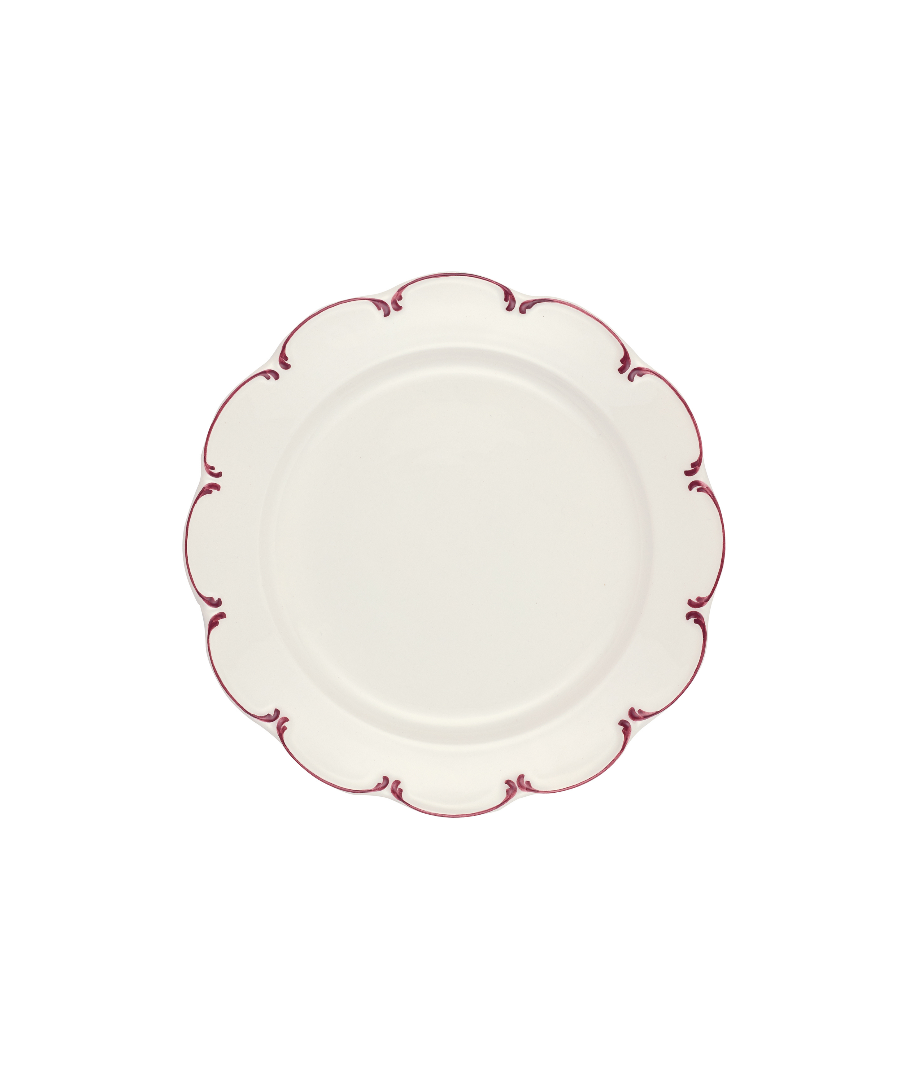 Set of 4 Olivia Scalloped Dessert Plates, Raspberry Filet