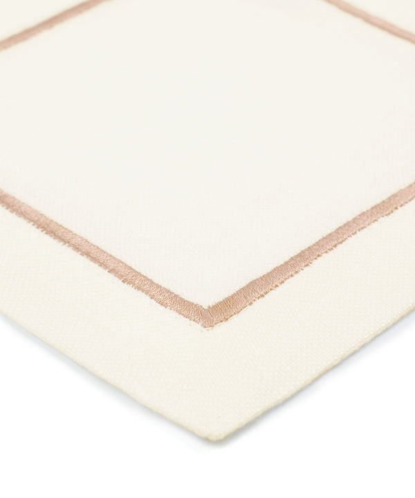 Rebecca Udall Luxury Metallic cord embroidery linen cocktail napkins coasters, Dusty Pink rose gold white