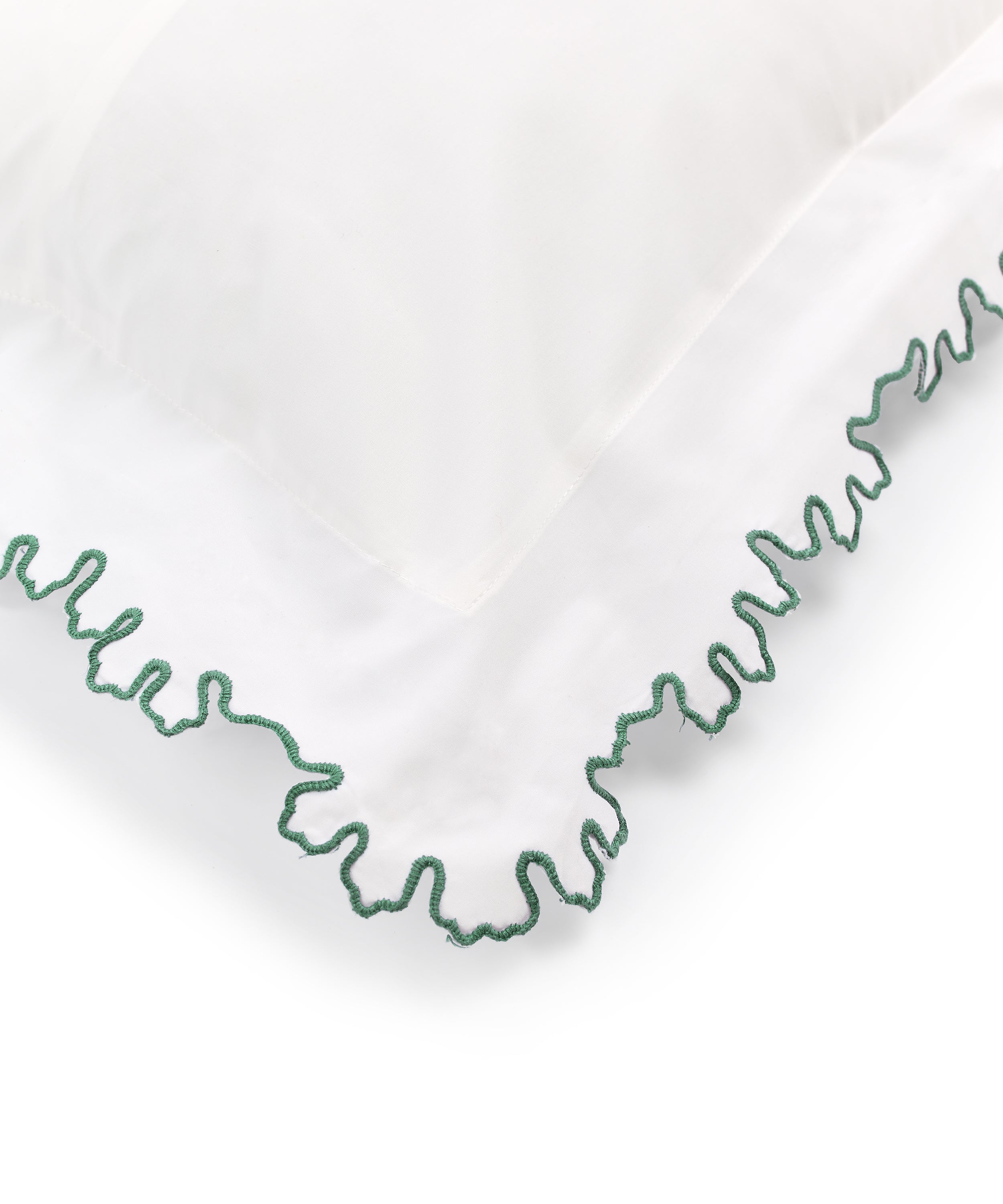 Rebecca Udall, Thea Scalloped Boudoir Pillowcase, Fern Green Trim Edge Detail