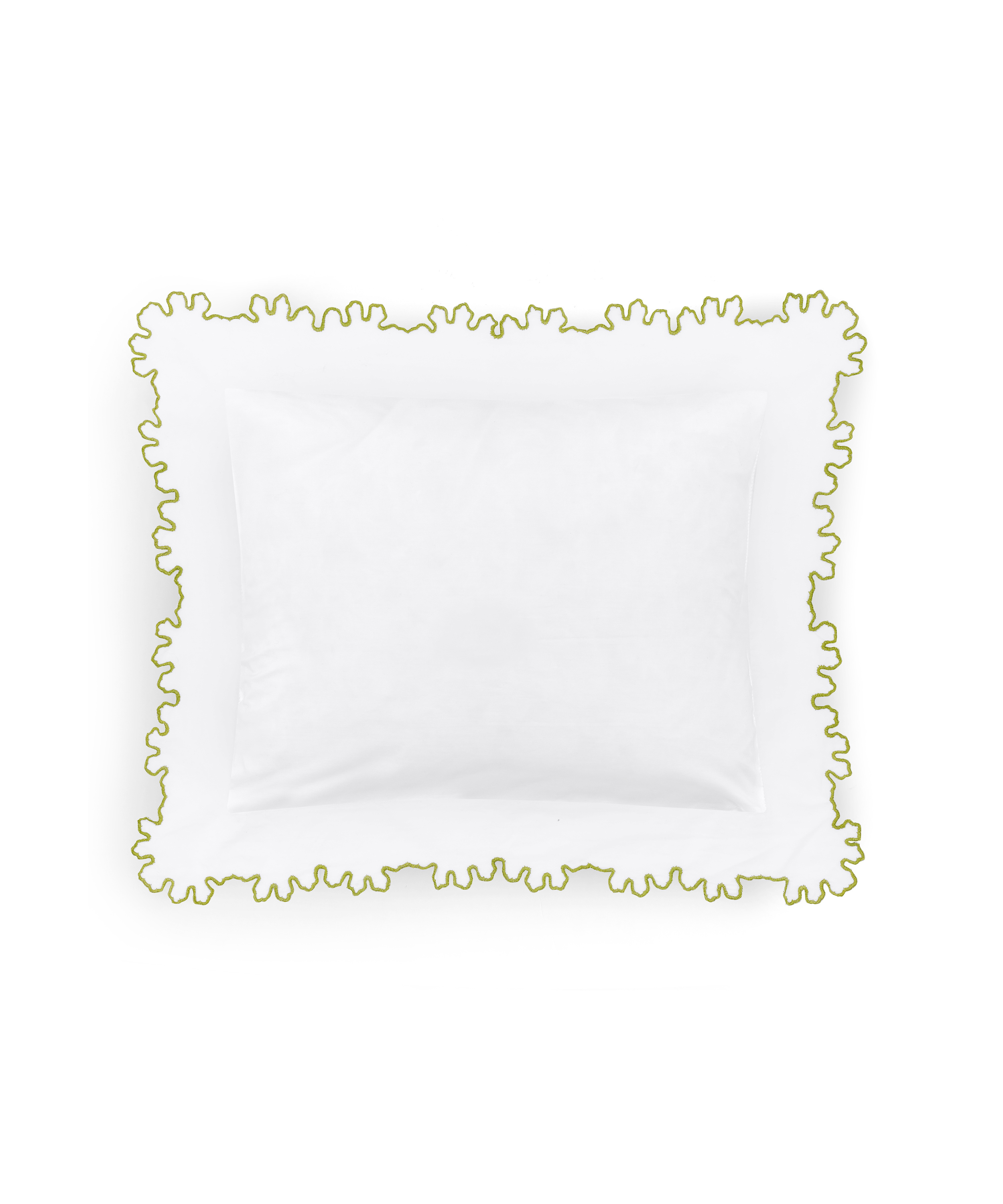 Thea Scalloped Boudoir Pillowcase, Chartreuse, White Background