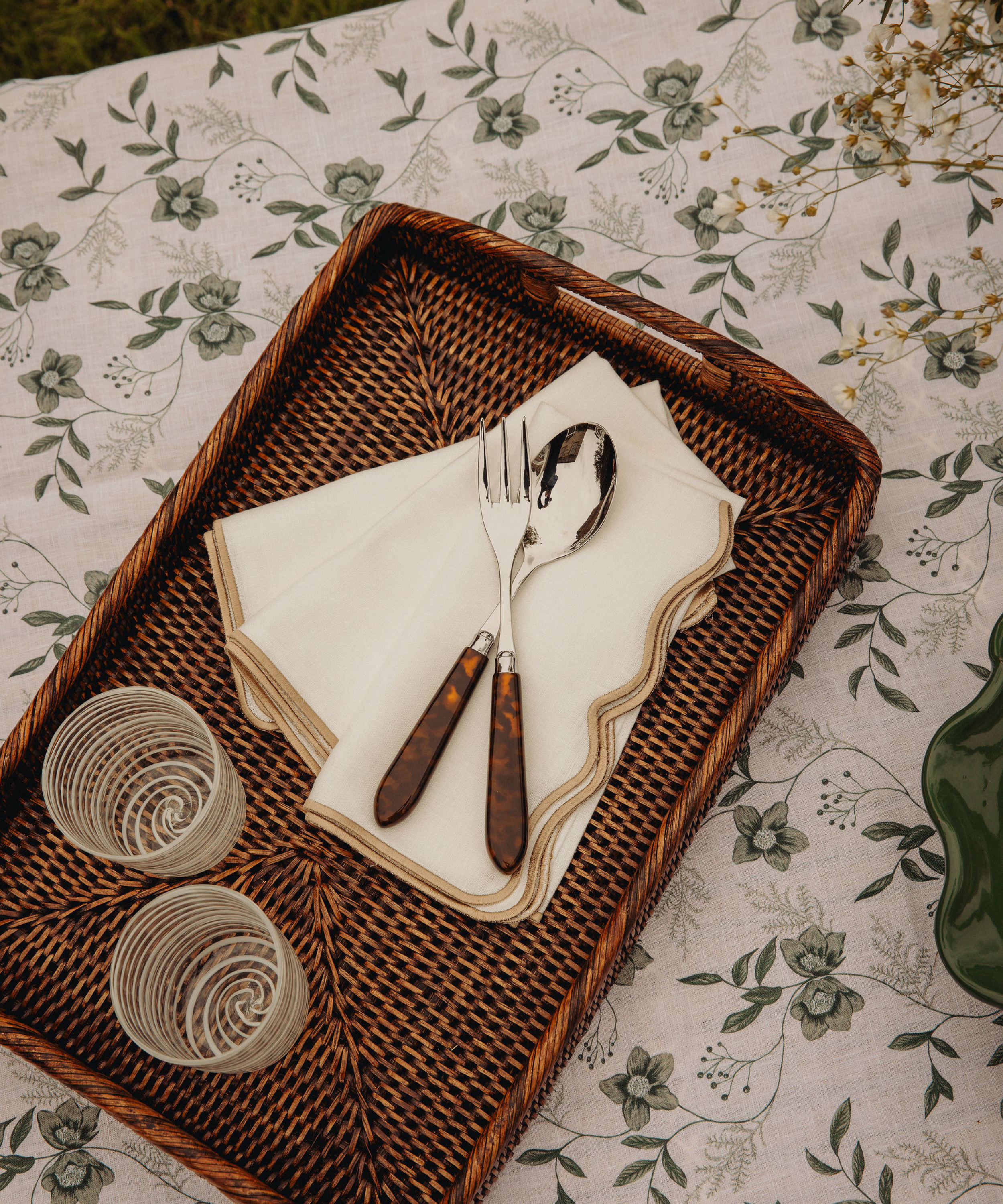 Rebecca Udall Classic Serving Set, Tortoiseshell with the Rattan Serving Tray