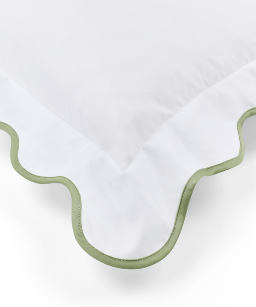 Alexandra Wavy Scalloped Bed Linen, Sage Green, Pillowcase Detail