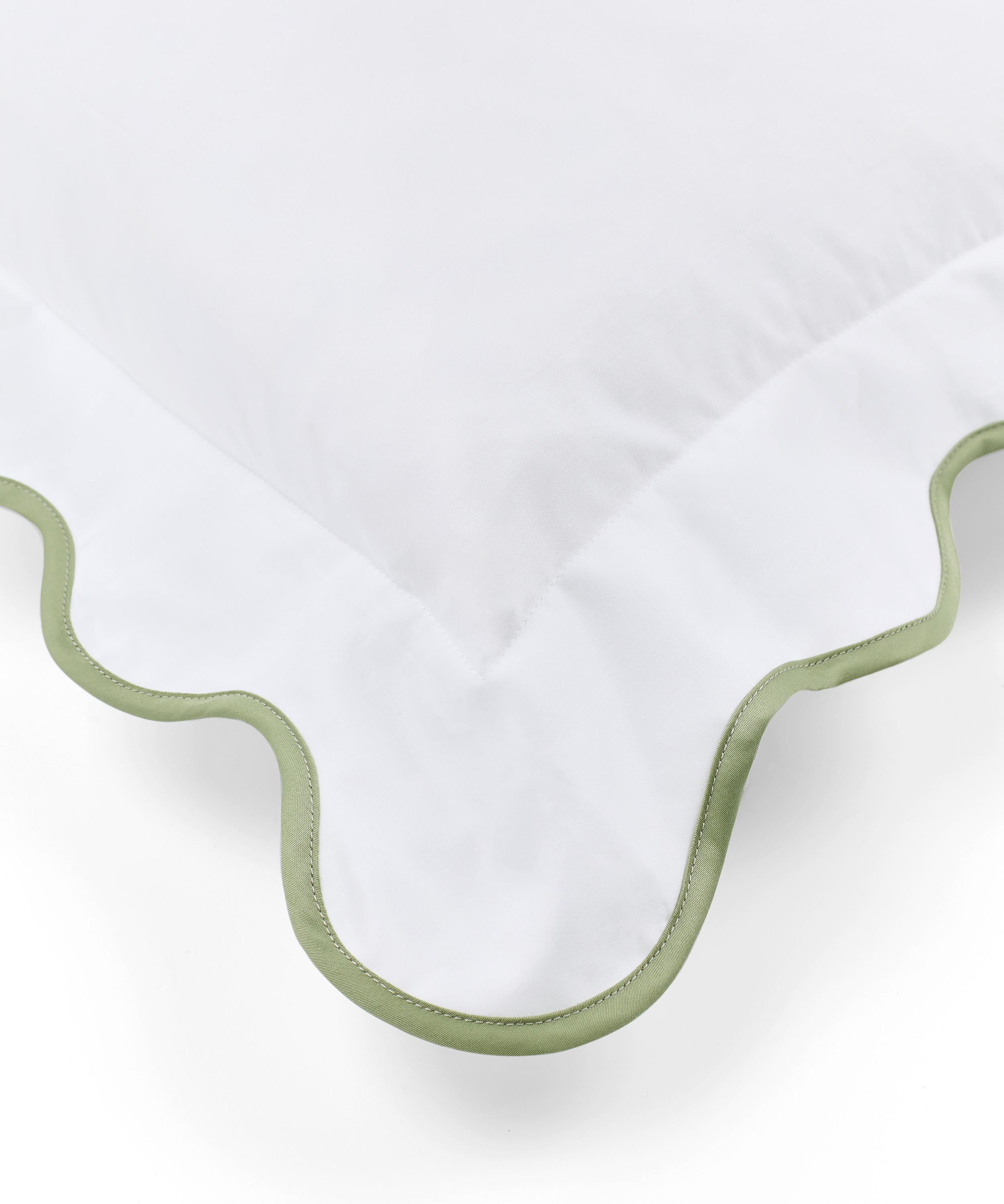 Alexandra Wavy Scalloped Bed Linen, Sage Green, Pillowcase Detail