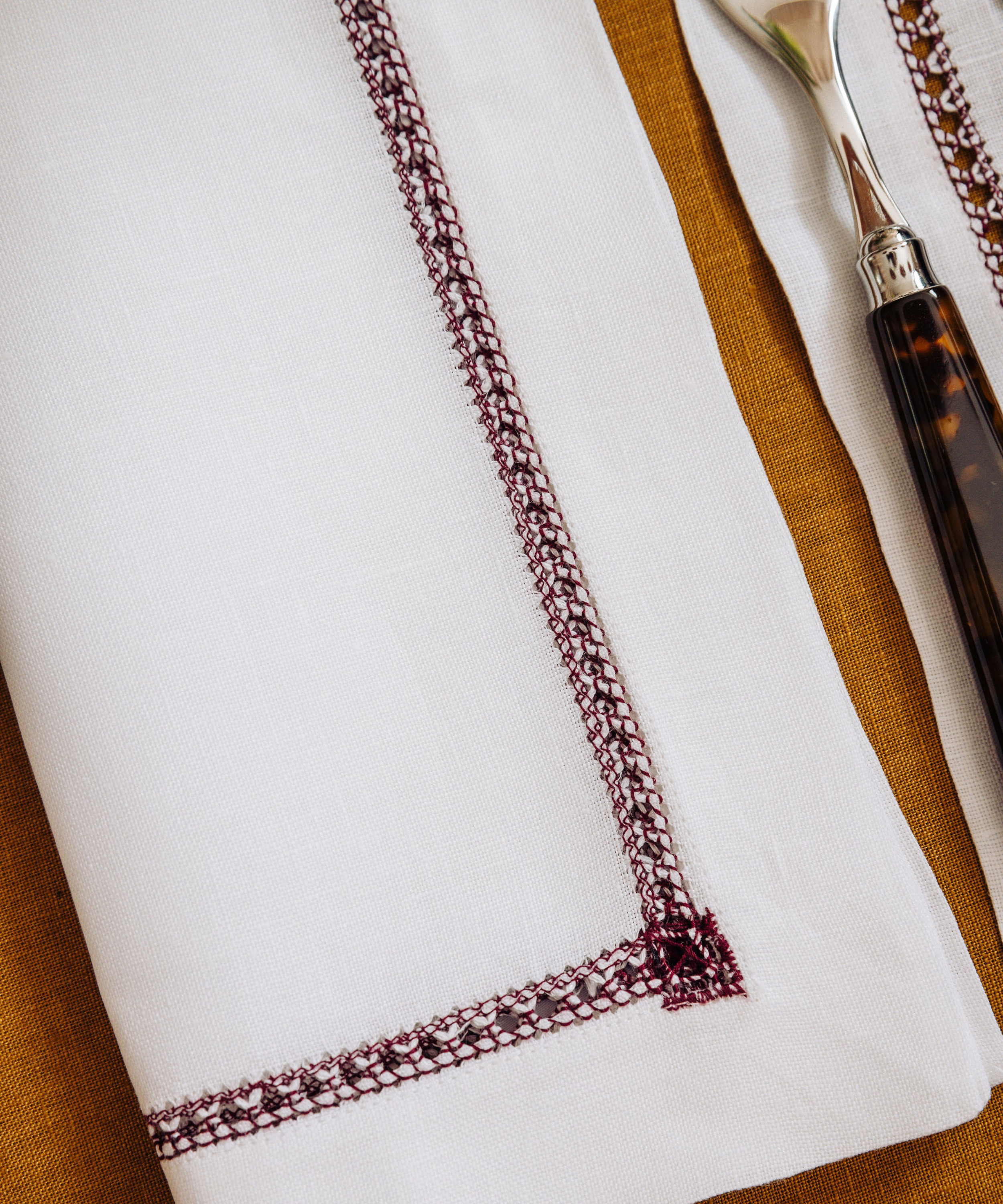 Rebecca Udall Georgiana Ladderstitch Linen Napkin, Burgundy, Detail
