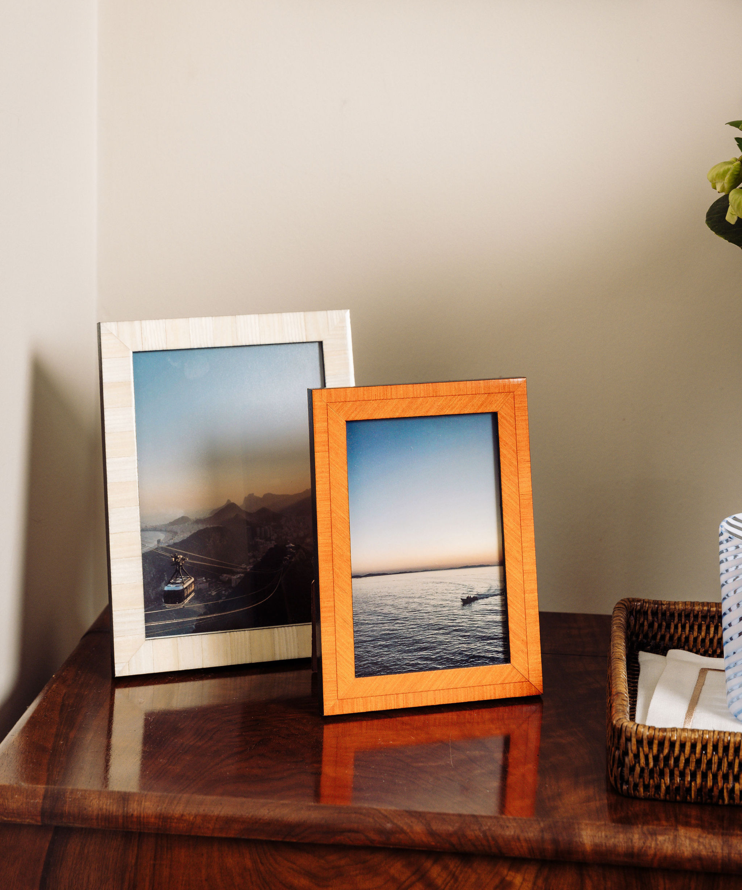 Bianca Photo Frame, Orange, with Rattan Tray