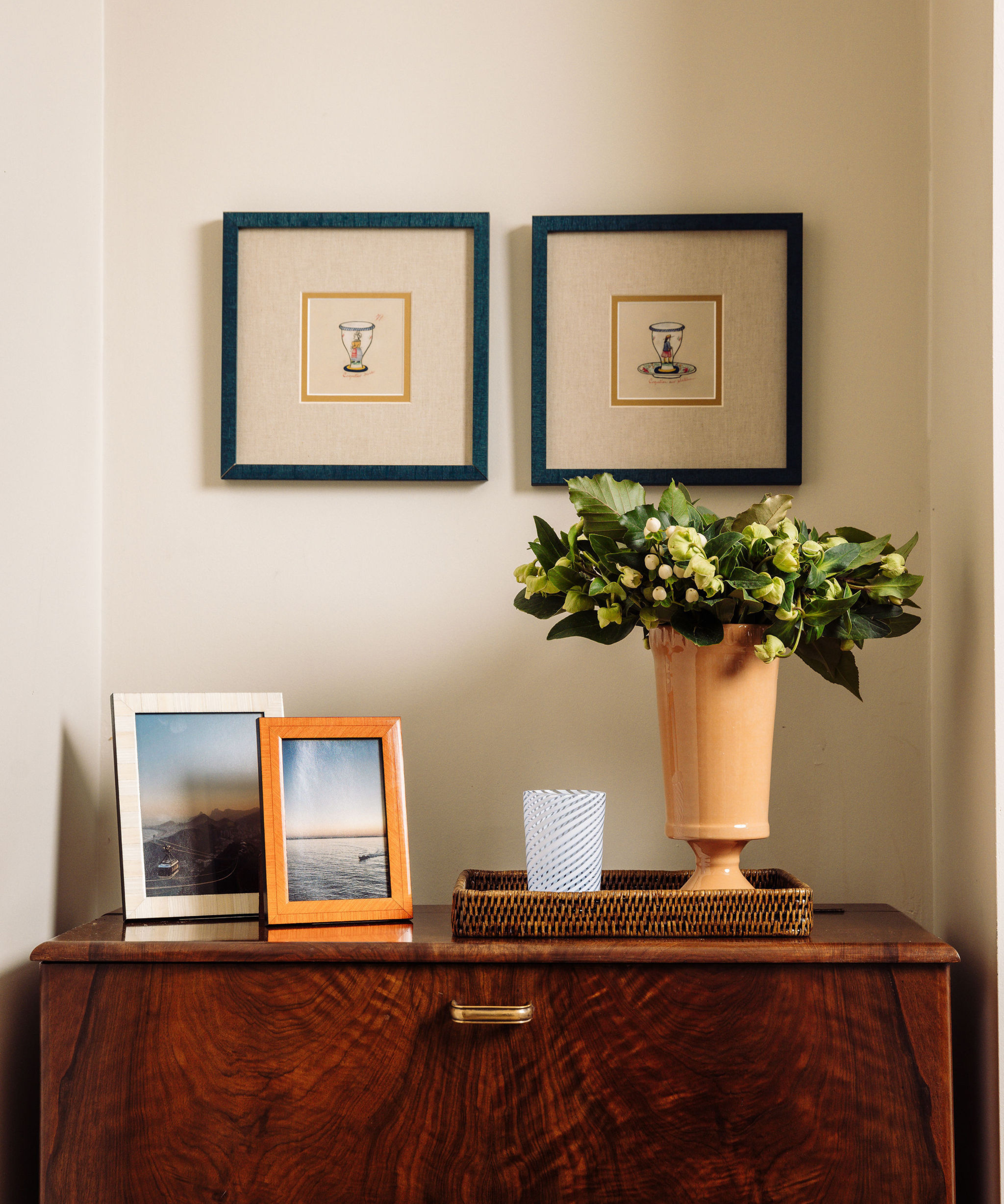 Bianca Photo Frame, Orange, with Rattan Tray