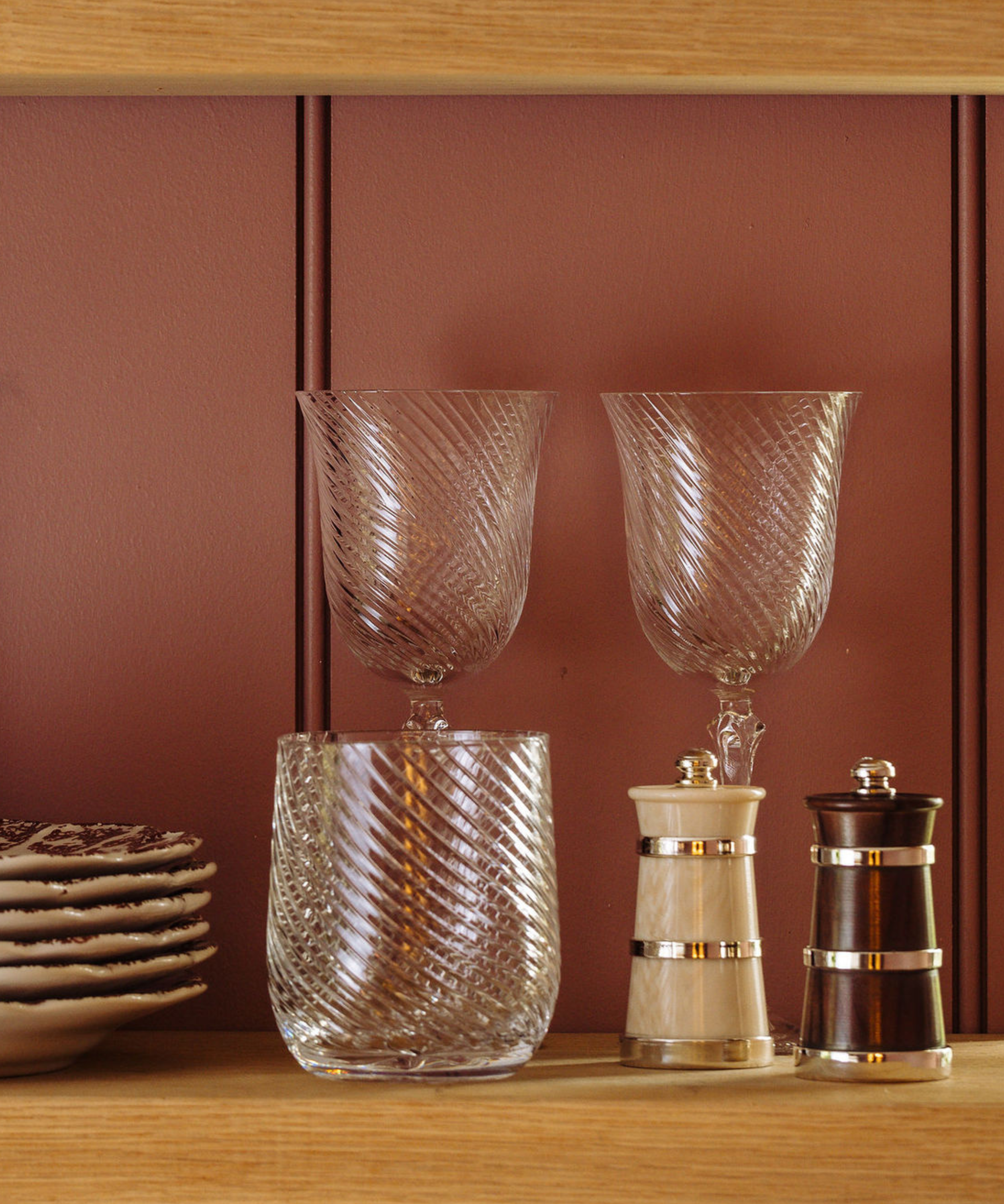 Silver Ivorine Salt & Rosewood Pepper Mill Set, with Julia Glassware