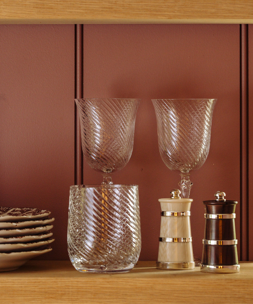 Silver Ivorine Salt & Rosewood Pepper Mill Set, with Julia Glassware