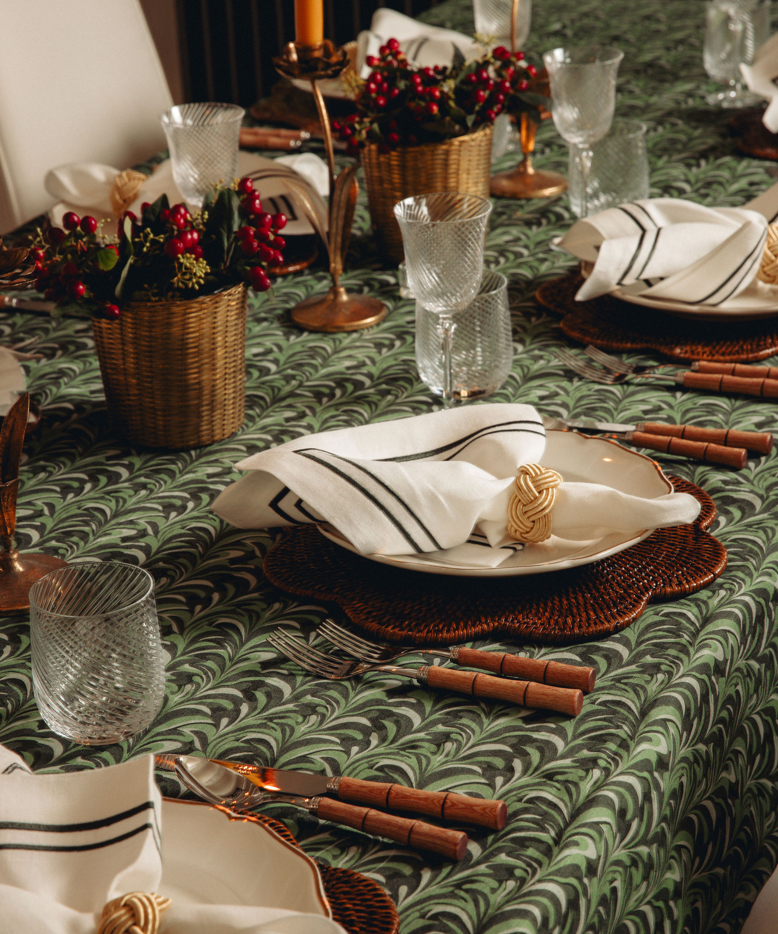 Rebecca Udall Scalloped Rattan Placemat, Brown with Sophie Napkin