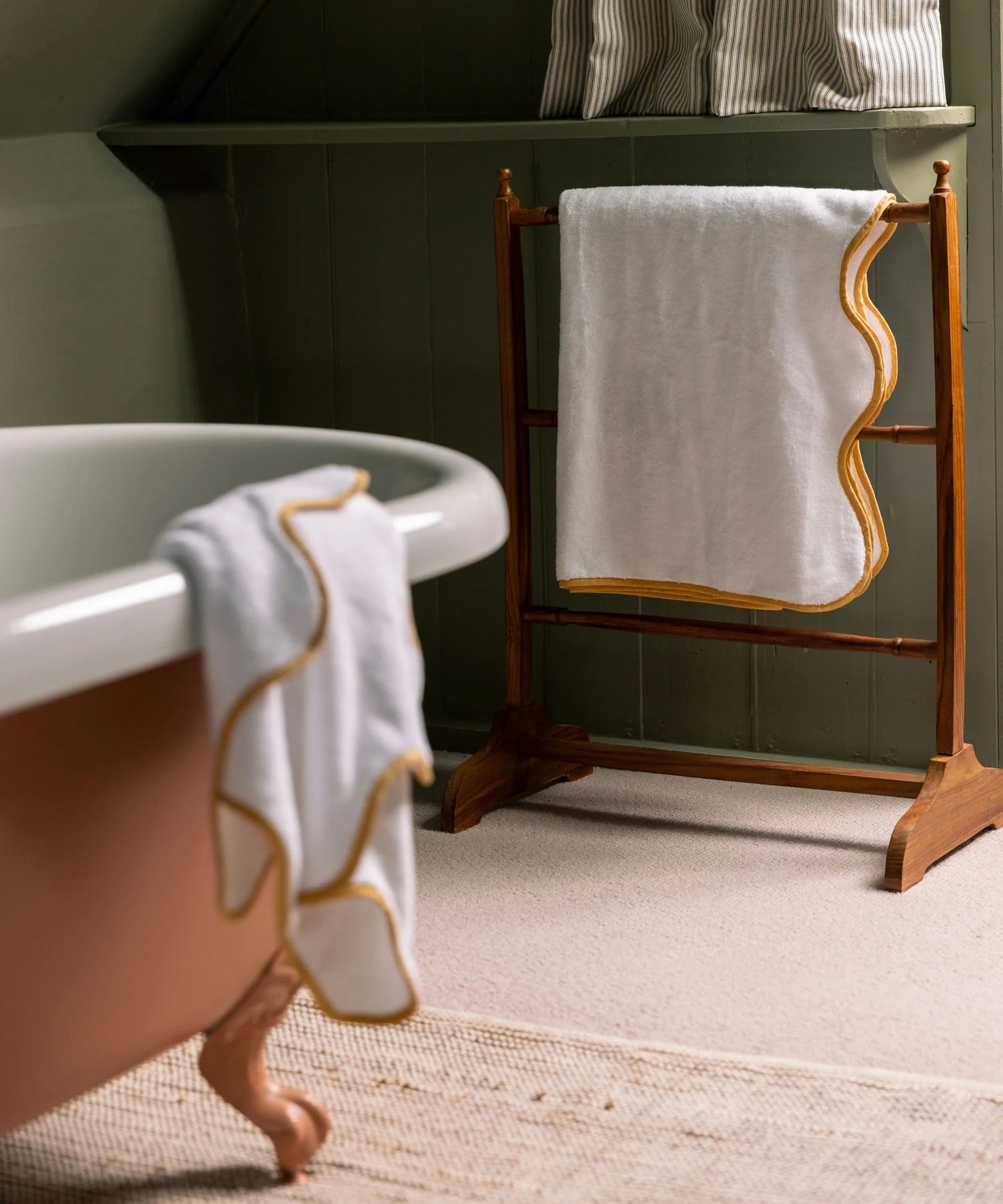 Amelia Scalloped Bath Towels, Mustard
