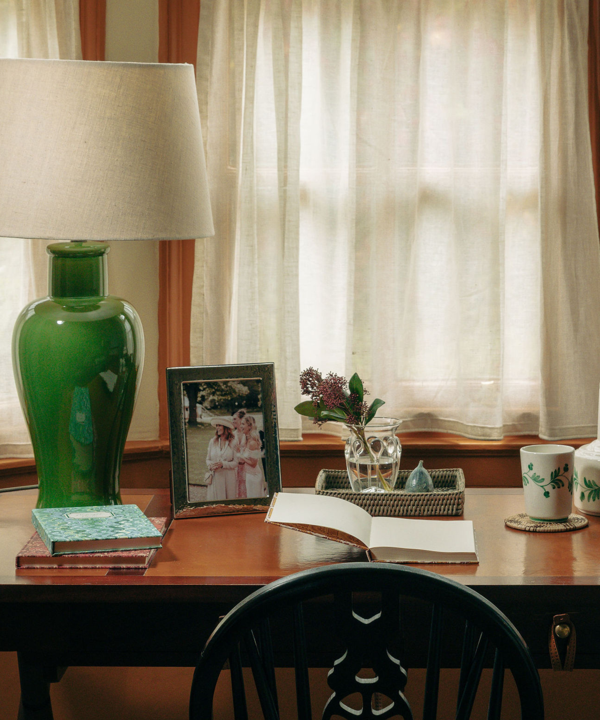 Midnight Muses Notebook, Marble Blue/Green, Desk Lifestyle