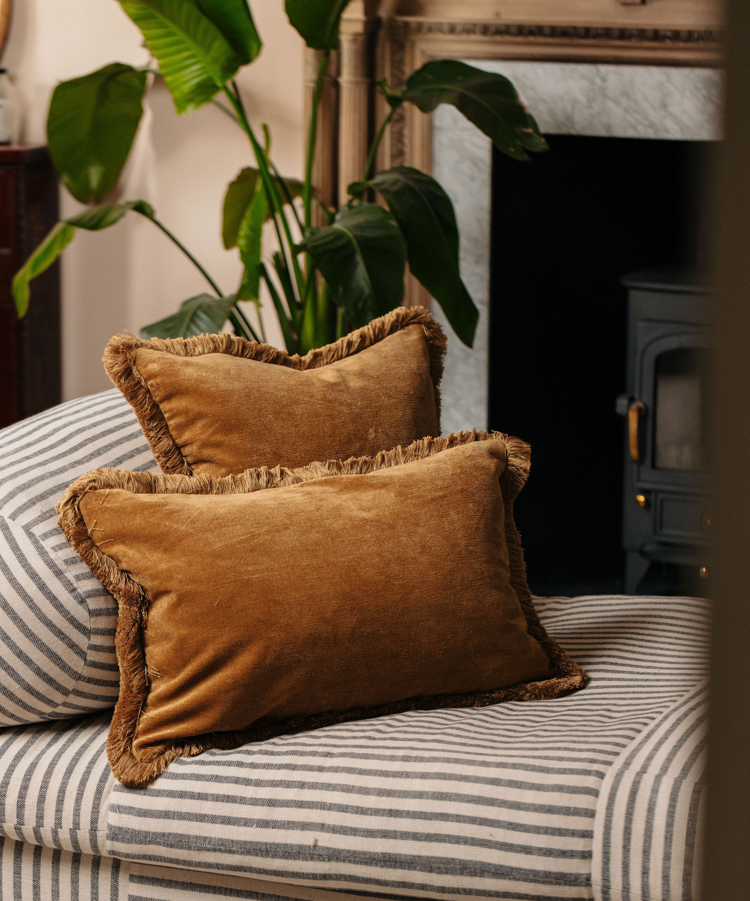 Rebecca Udall Lola Brushed Fringe Linen Velvet Square Cushion, Nougat & Rebecca Udall Lola Brushed Fringe Linen Velvet Rectangle Cushion, Nougat