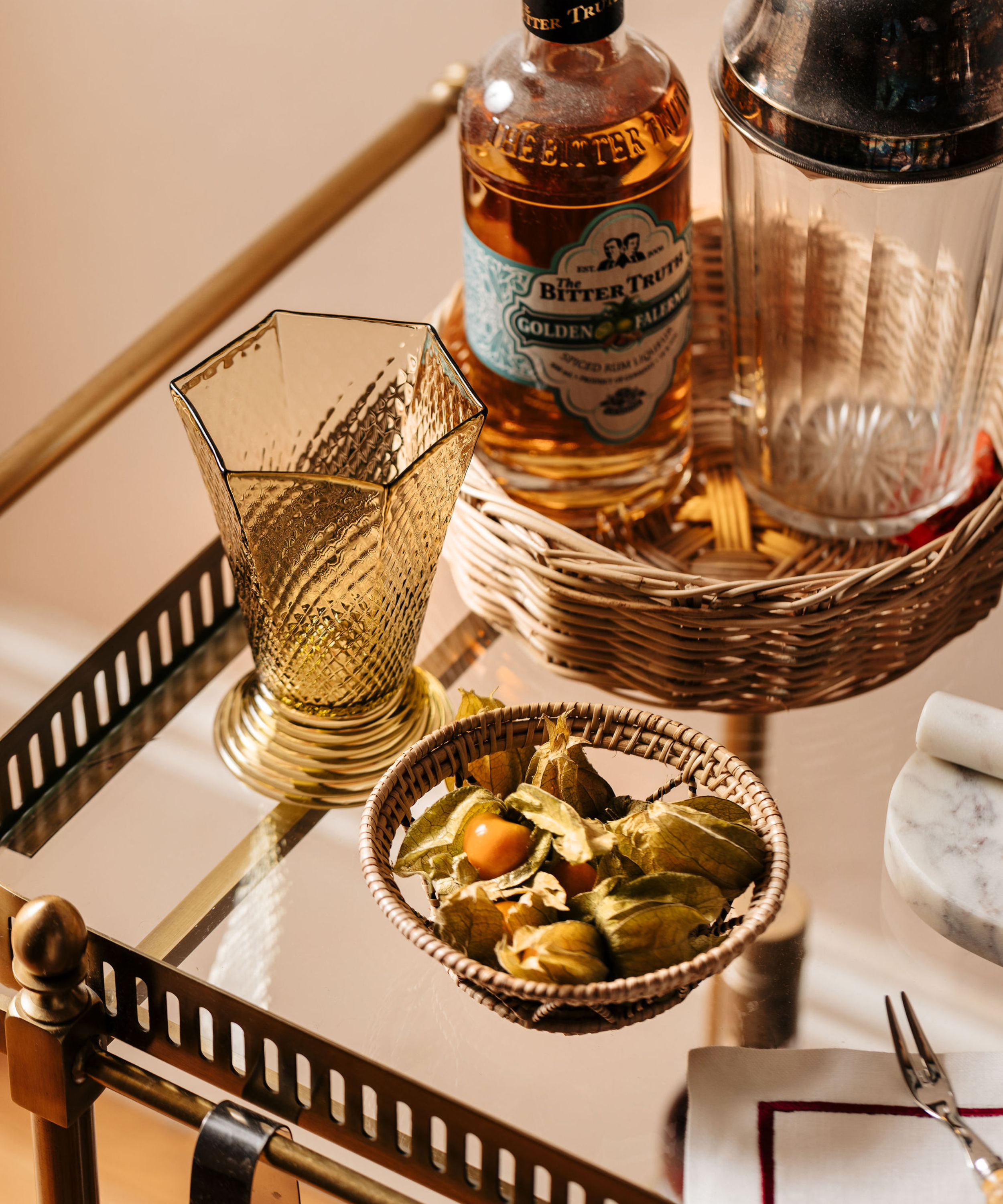 Freida Handblown Glass Tumbler, with Woven Baskets