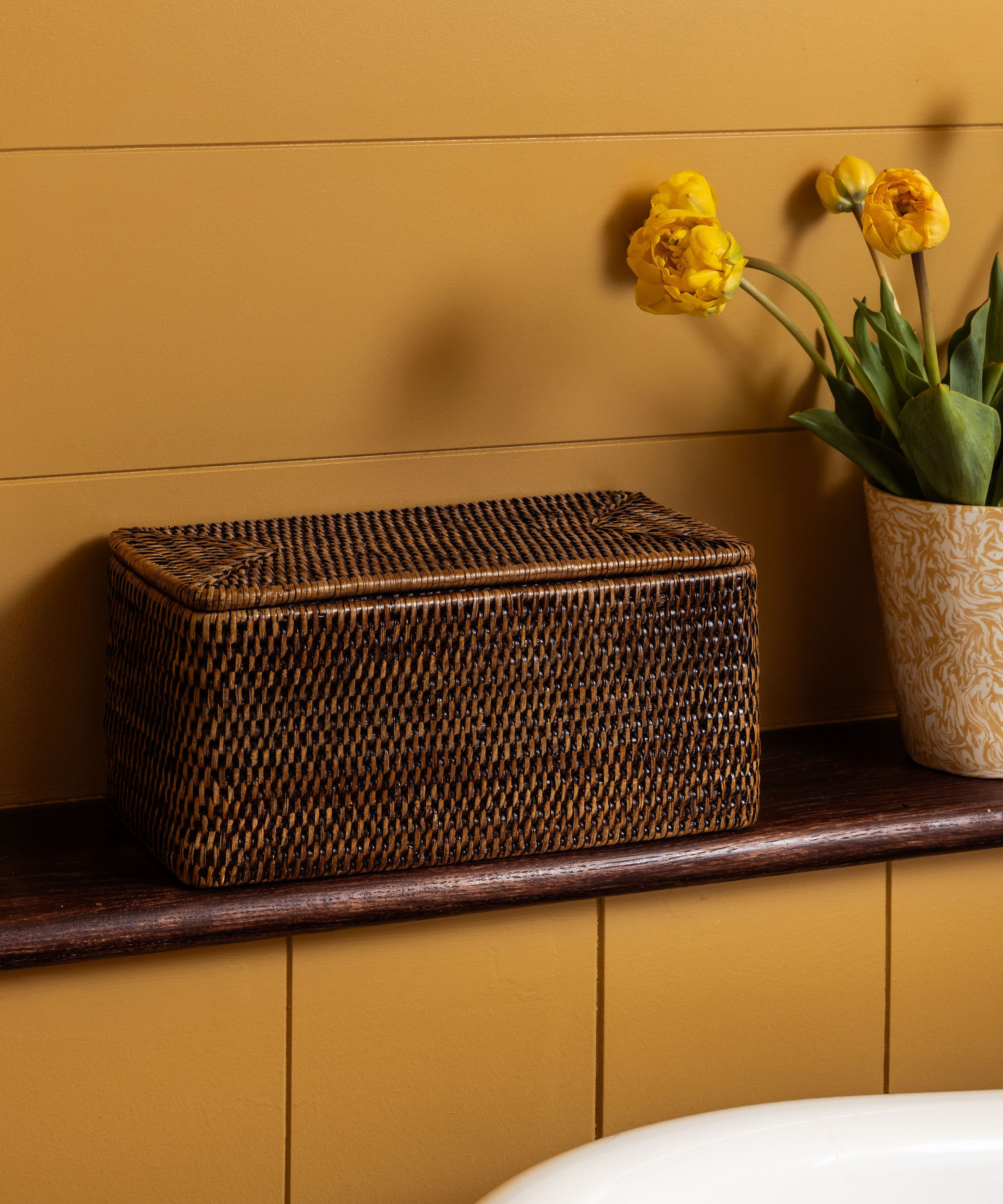 Rattan Lidded Bathroom Storage Box, Brown
