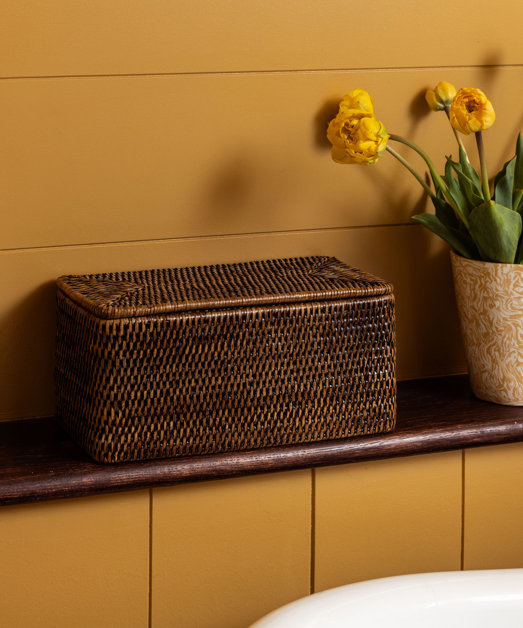 Rattan Lidded Bathroom Storage Box, Brown