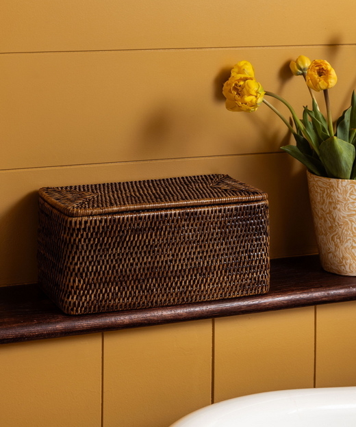 Rattan Lidded Bathroom Storage Box, Brown