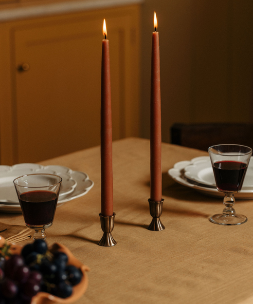 Classic Linen Table Linens, Straw, with Taper Candles