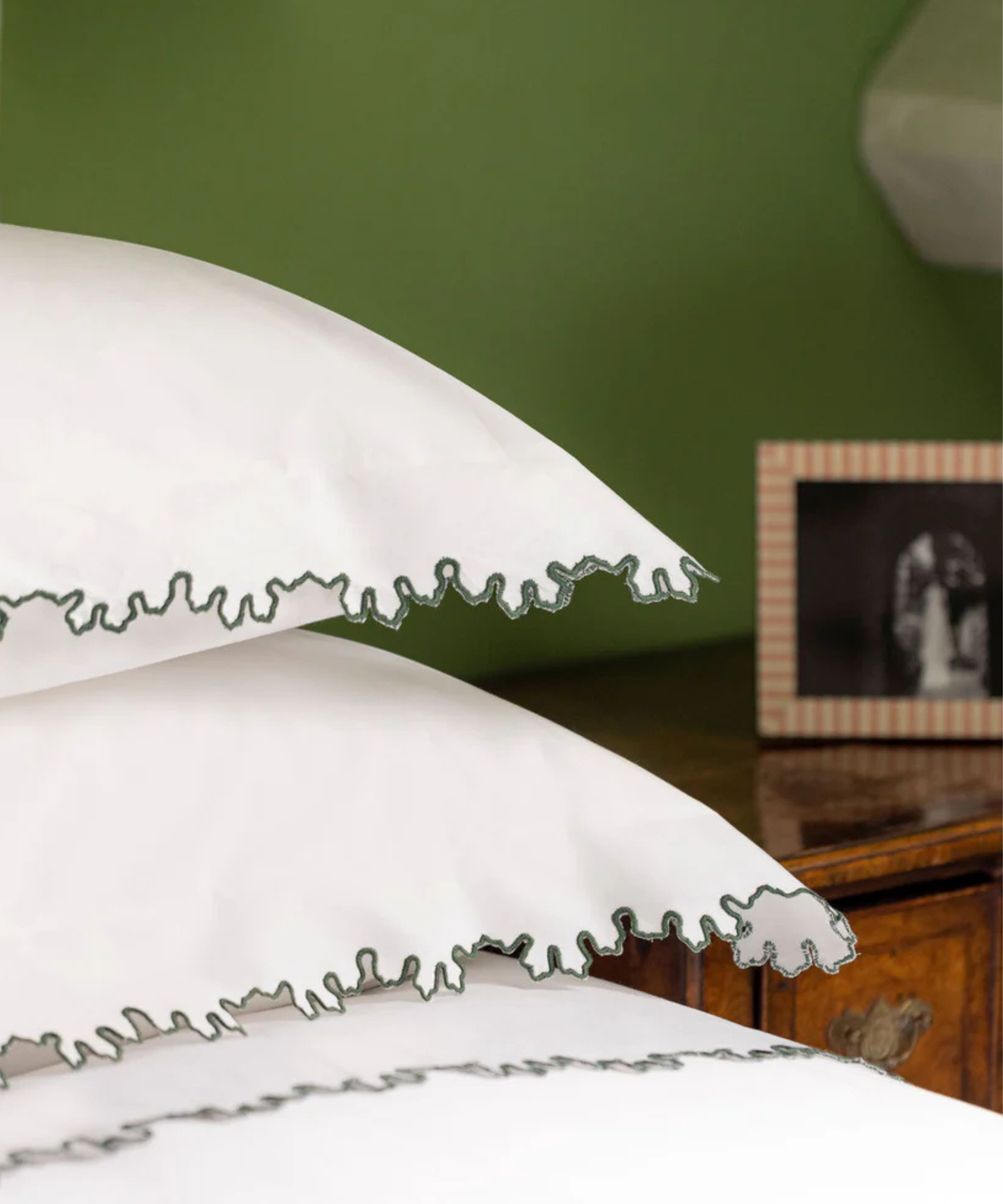 Thea Scalloped Pillowcase, Fern Green