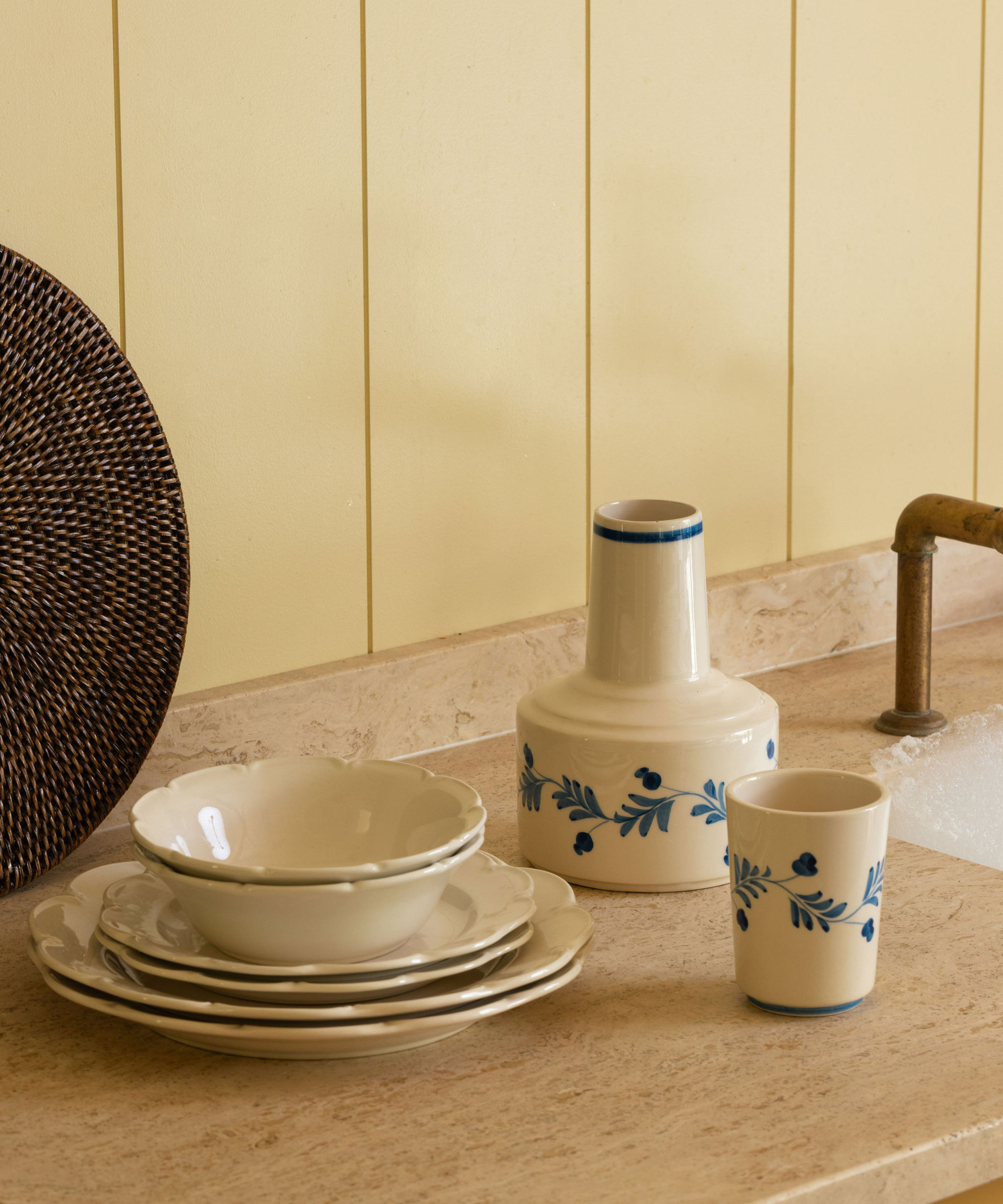 Iris Ceramic Carafe & Pair of Tumblers, Denim