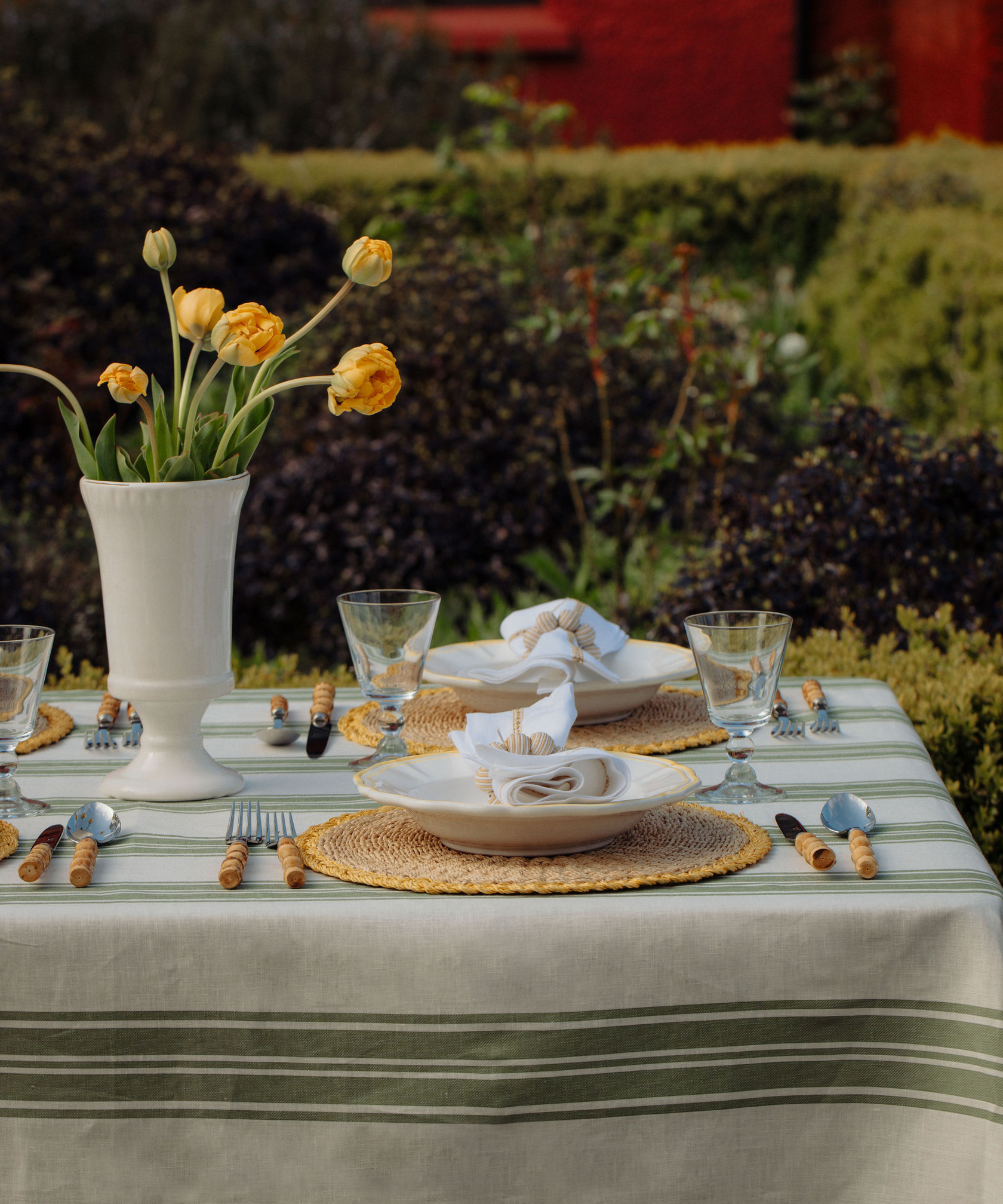 Zita Scalloped Crockery, Citrus Yellow, Lifestyle, with Flora Vase