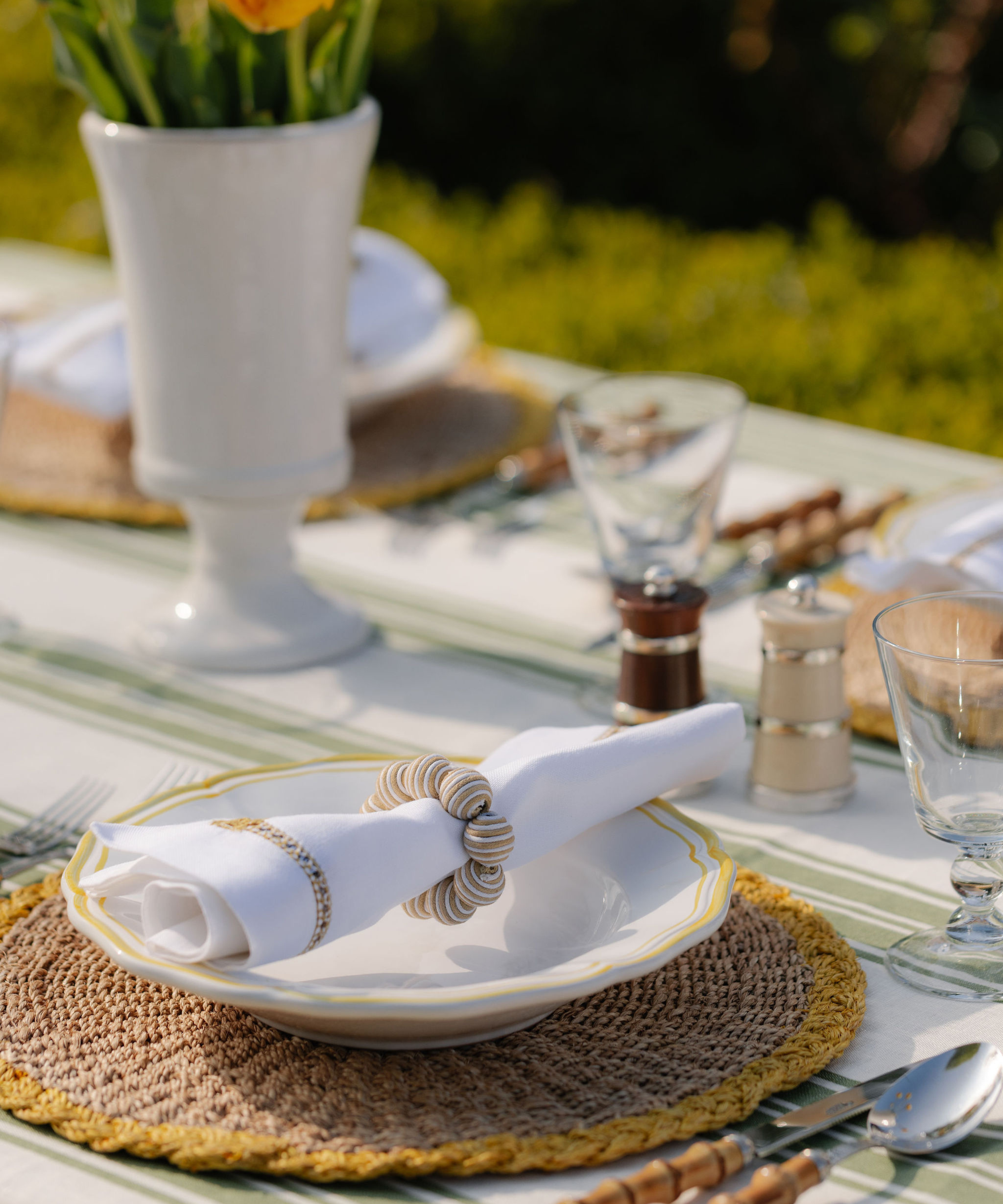 Zita Scalloped Crockery, Citrus Yellow, Lifestyle, with Georgiana Napkin