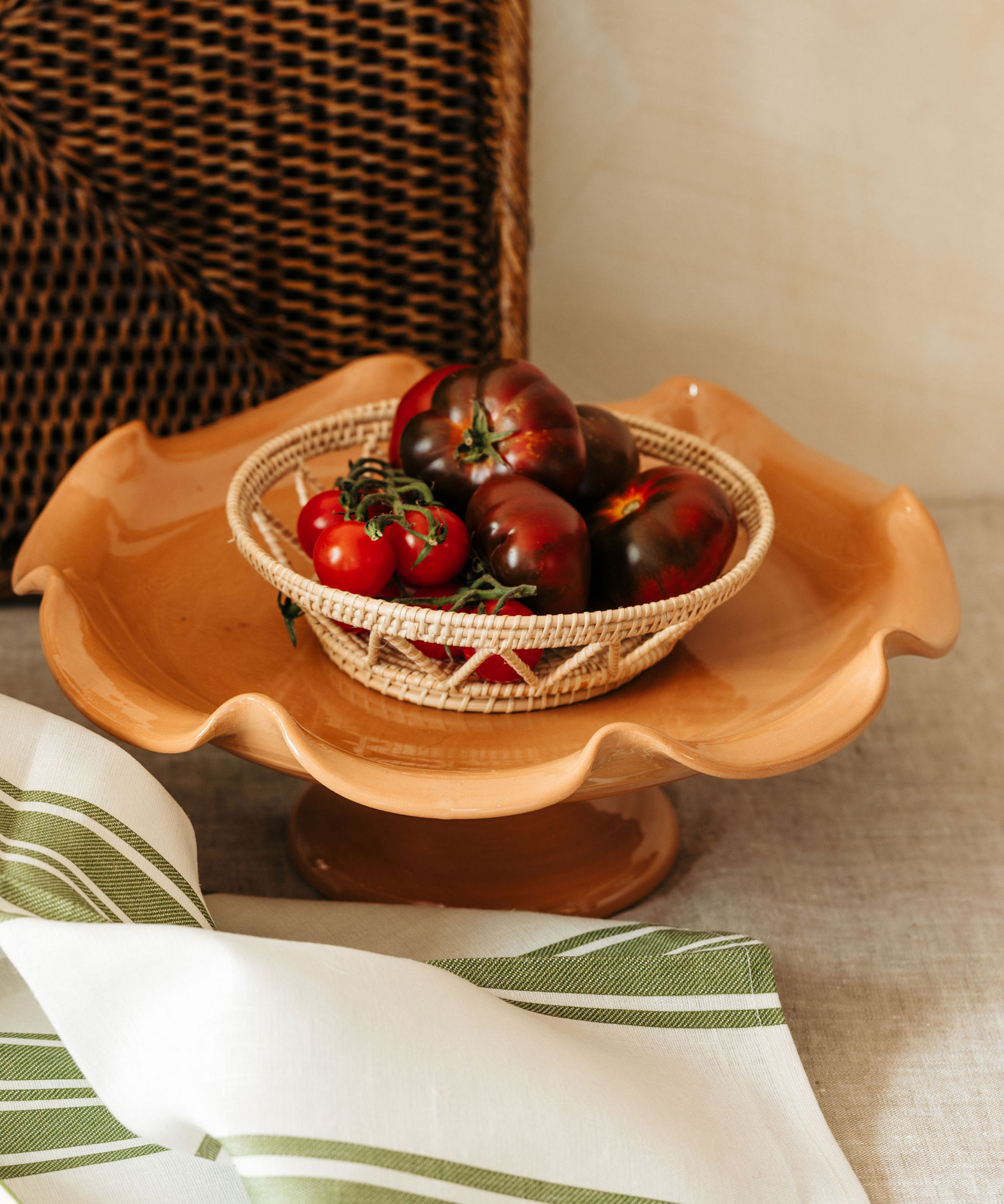 Claudia Wavy Footed Bowl, Terracotta