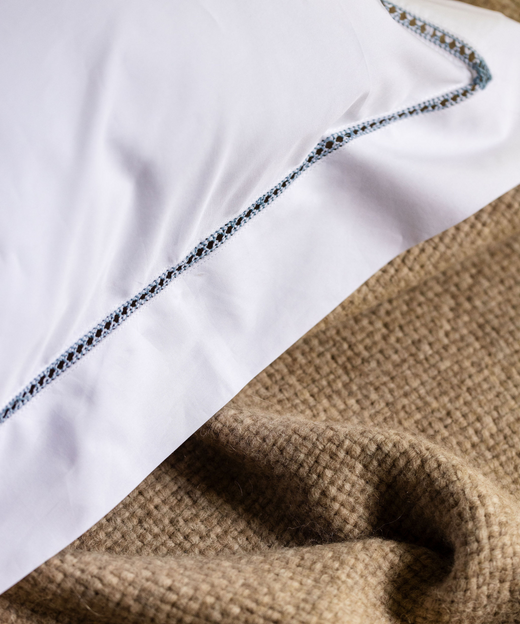 Georgiana Ladderstitch Pillowcase, Dusky Blue