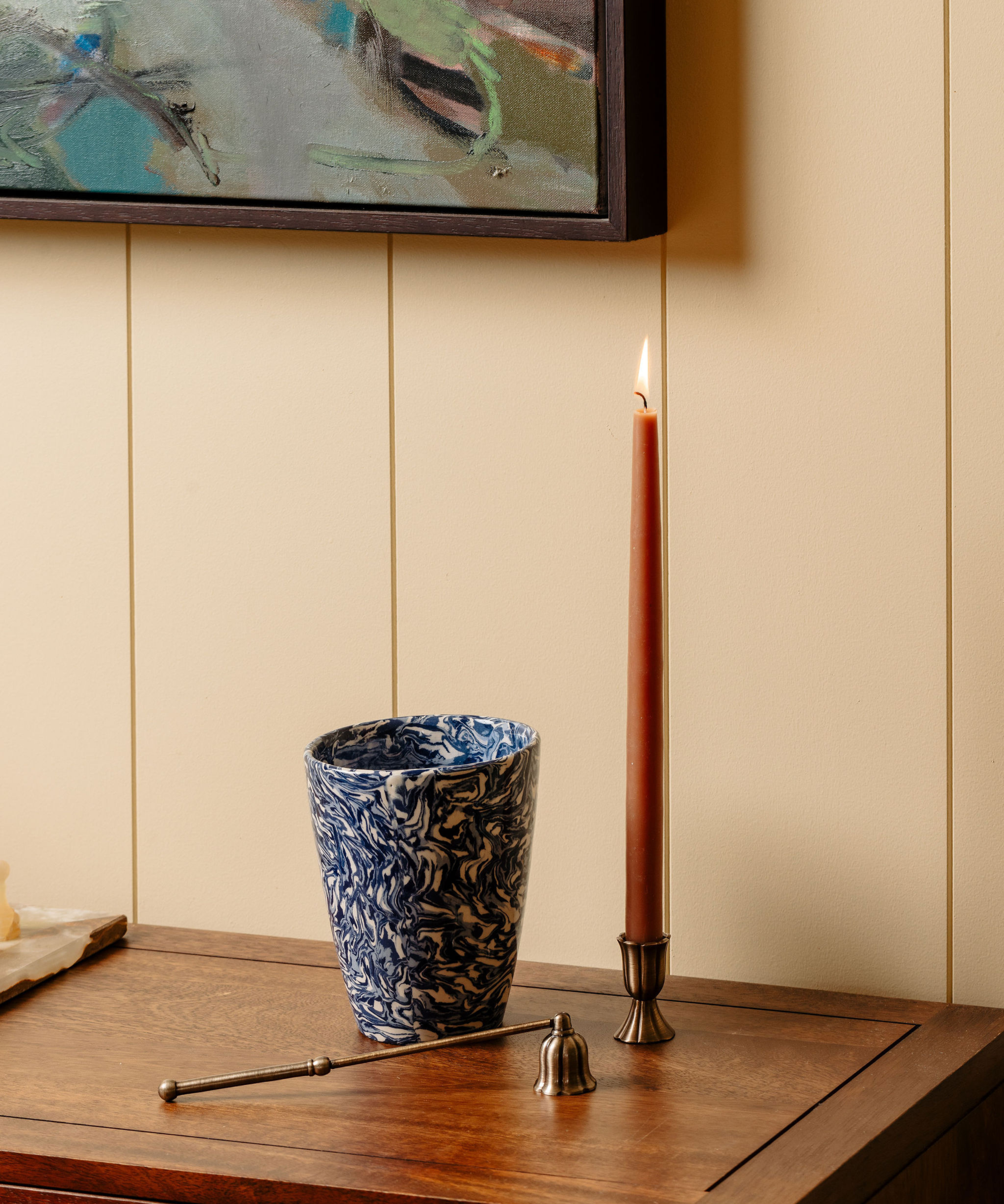 Fluted Candle Snuffer, Brass, Lifestyle