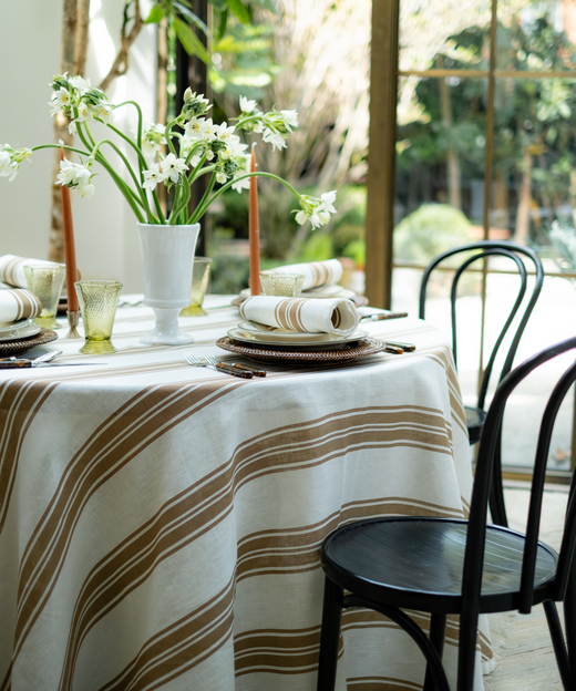 Colette Striped Linen Napkin, Nougat, with Flora Vase