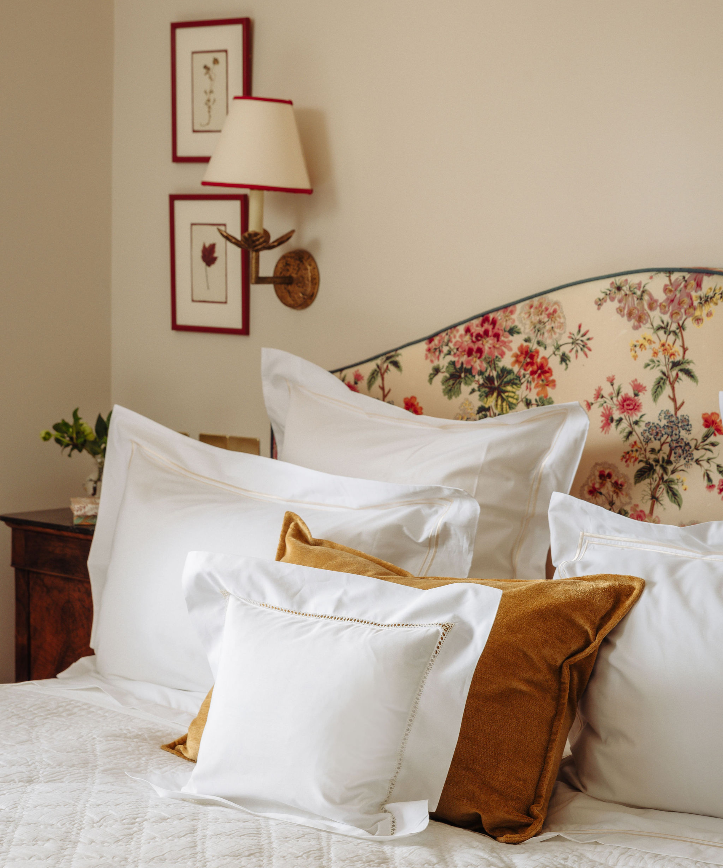 Rebecca Udall Georgiana Ladderstitch Boudoir Pillowcase, Buttermilk, Bedroom Lifestyle