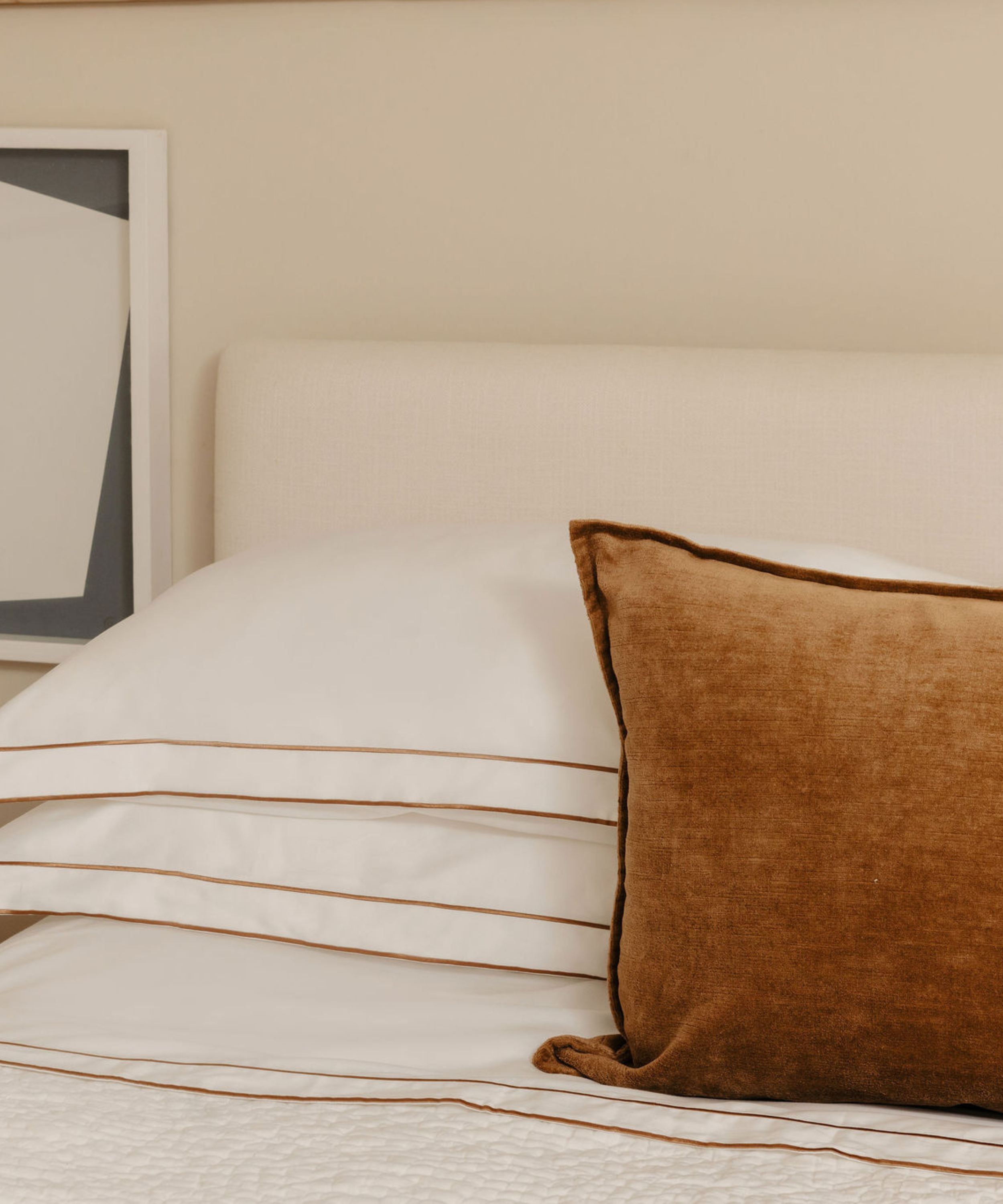 Rebecca Udall Linen Velvet Rectangular Nougat Cushion Hem Detail