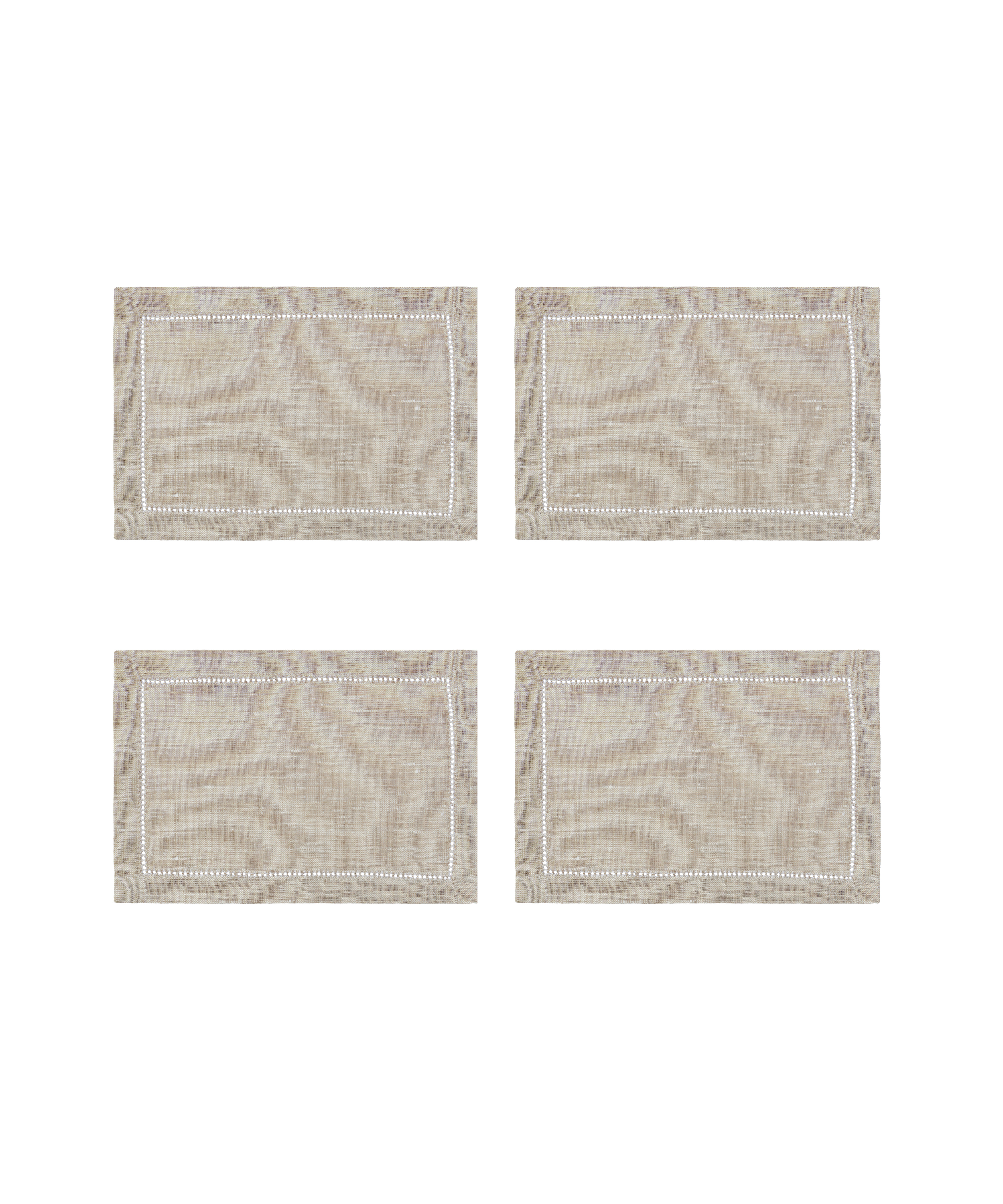 Rebecca Udall Set of 4 Classic Hemstitch Linen Cocktail Napkins, Natural with White Stitching