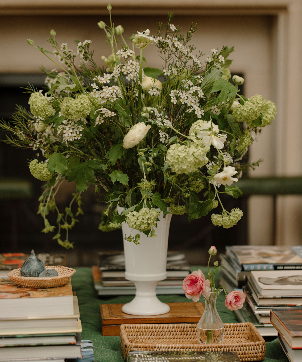 Rebecca Udall White Flora Classic Heritage Ceramic Urn Vase, Medium with the Verdigris Figs