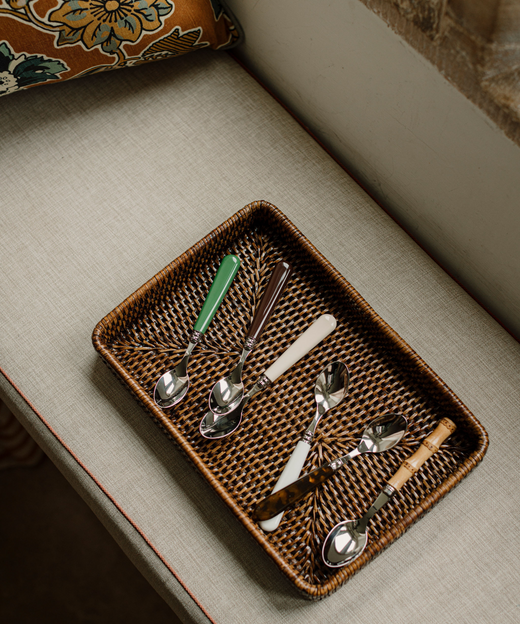 Rebecca Udall Rattan Decoration Tray with Classic and Bamboo Cutlery