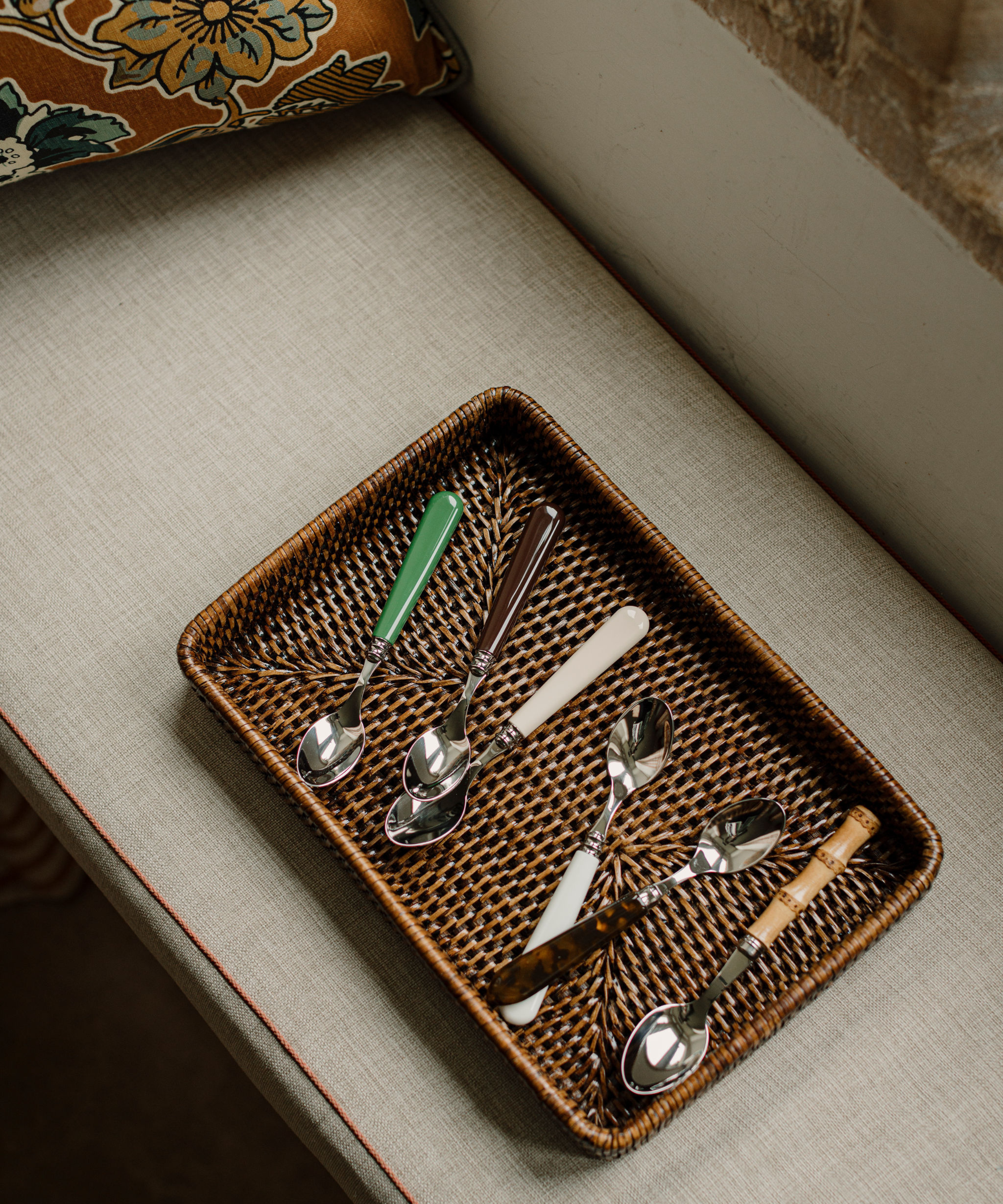 Rebecca Udall Rattan Decoration Tray with Classic and Bamboo Cutlery