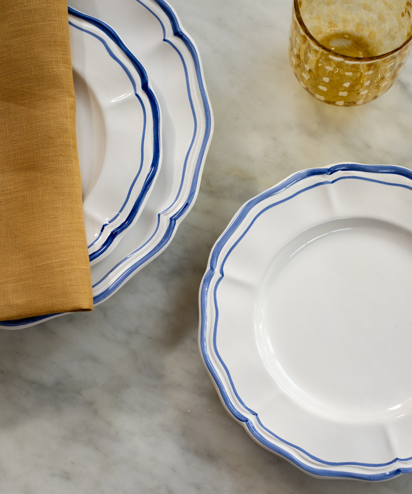 Set of 4 Zita Scalloped Dessert Plates, Marine Blue, Table Lifestyle