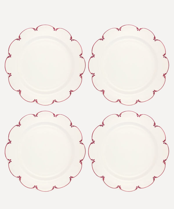 REBECCA UDALL Scalloped Olivia crockery plates with red rim