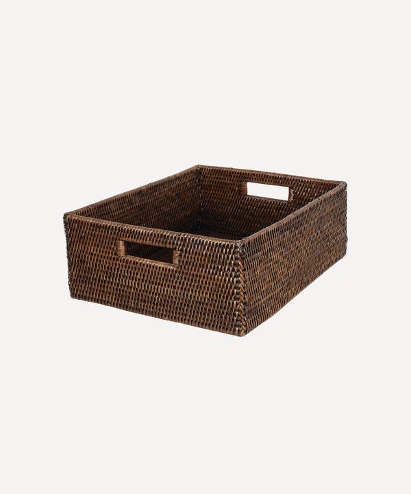 Rebecca Udall Luxury Rattan wicker storage boxes trays draws organisation. Dark Brown