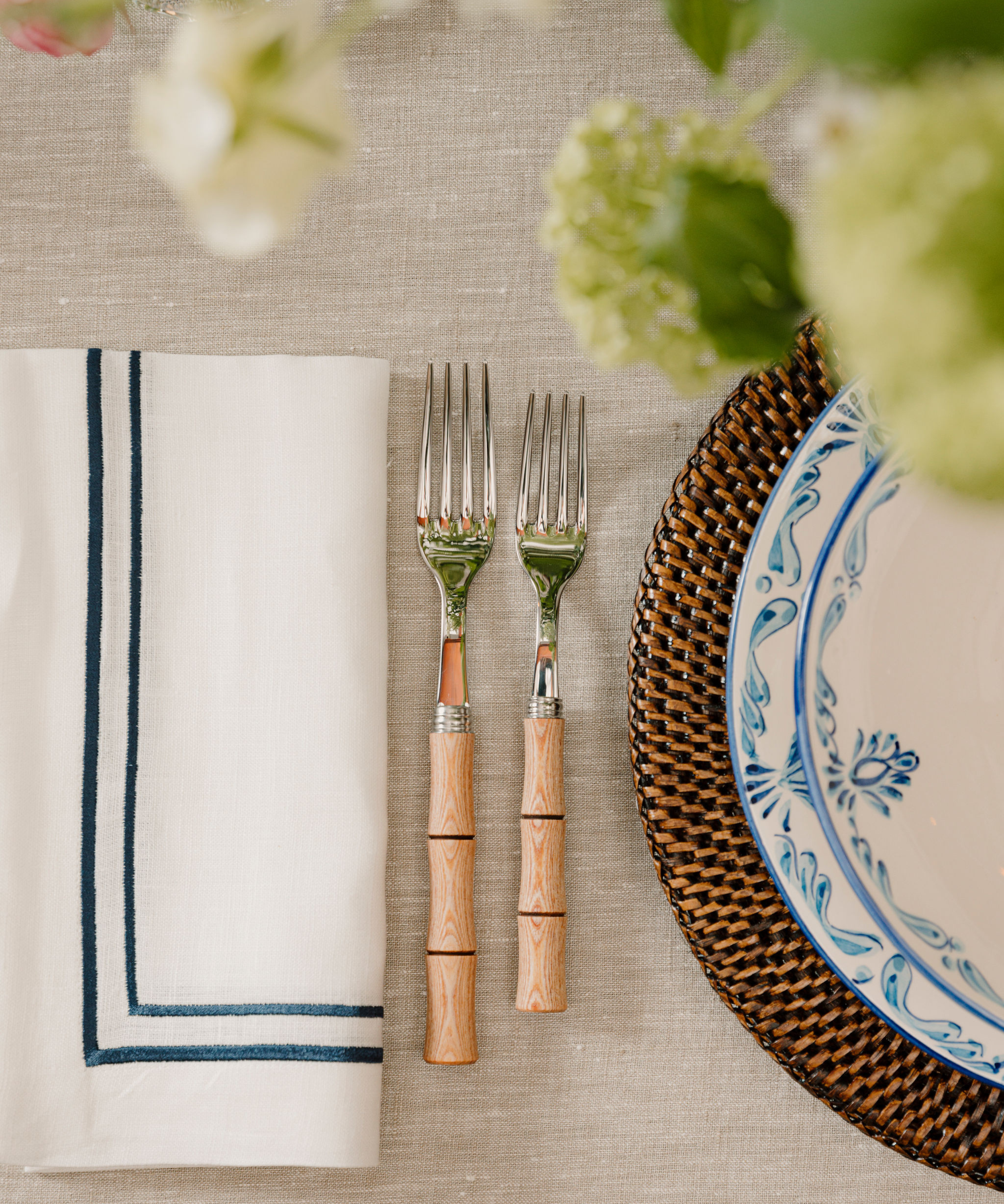 Rebecca Udall Natural Wood Cutlery with the Sophie Two Cord Napkin