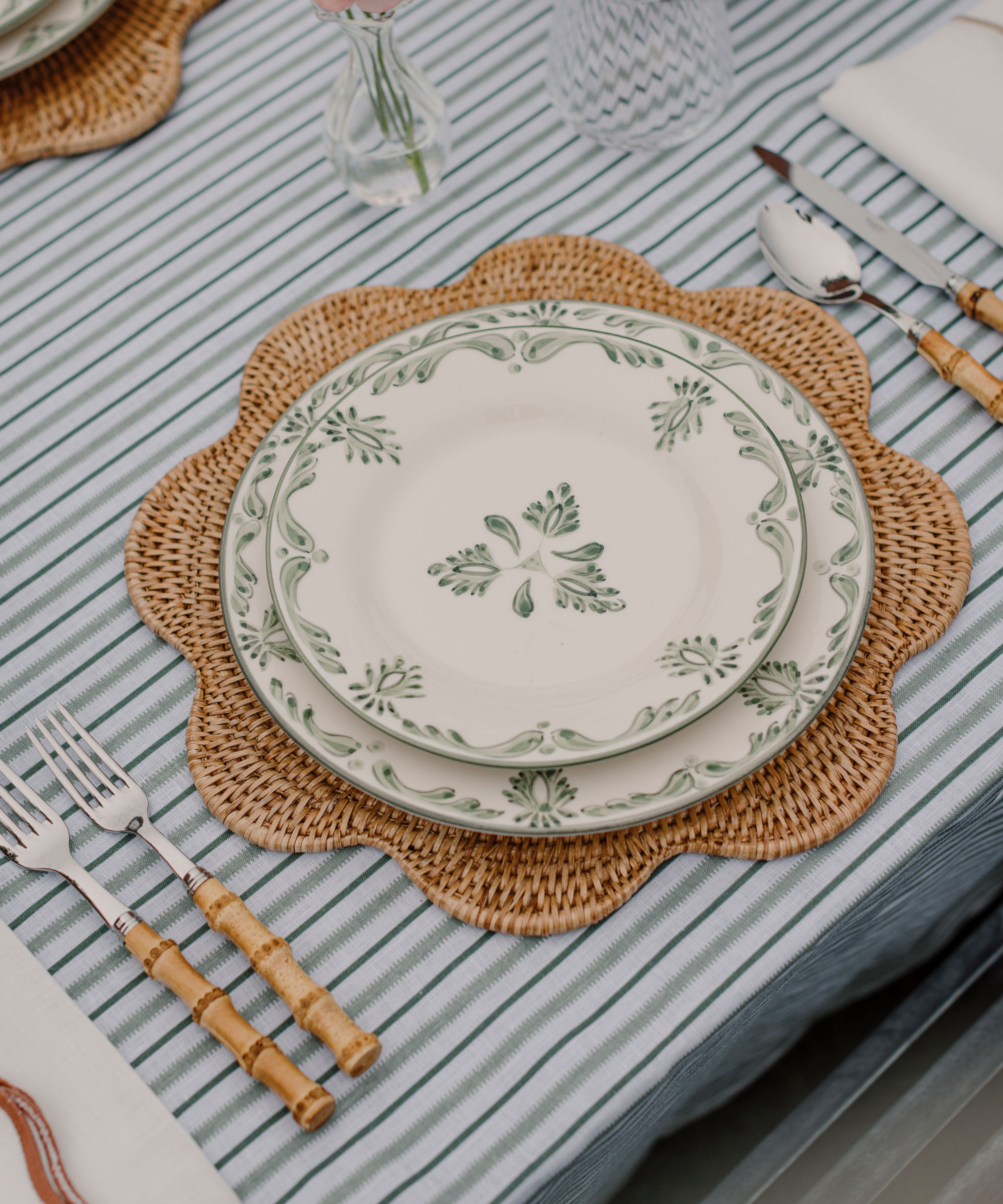 Rebecca Udall Scalloped Rattan Placemat, Natural with Eleanor Crockery