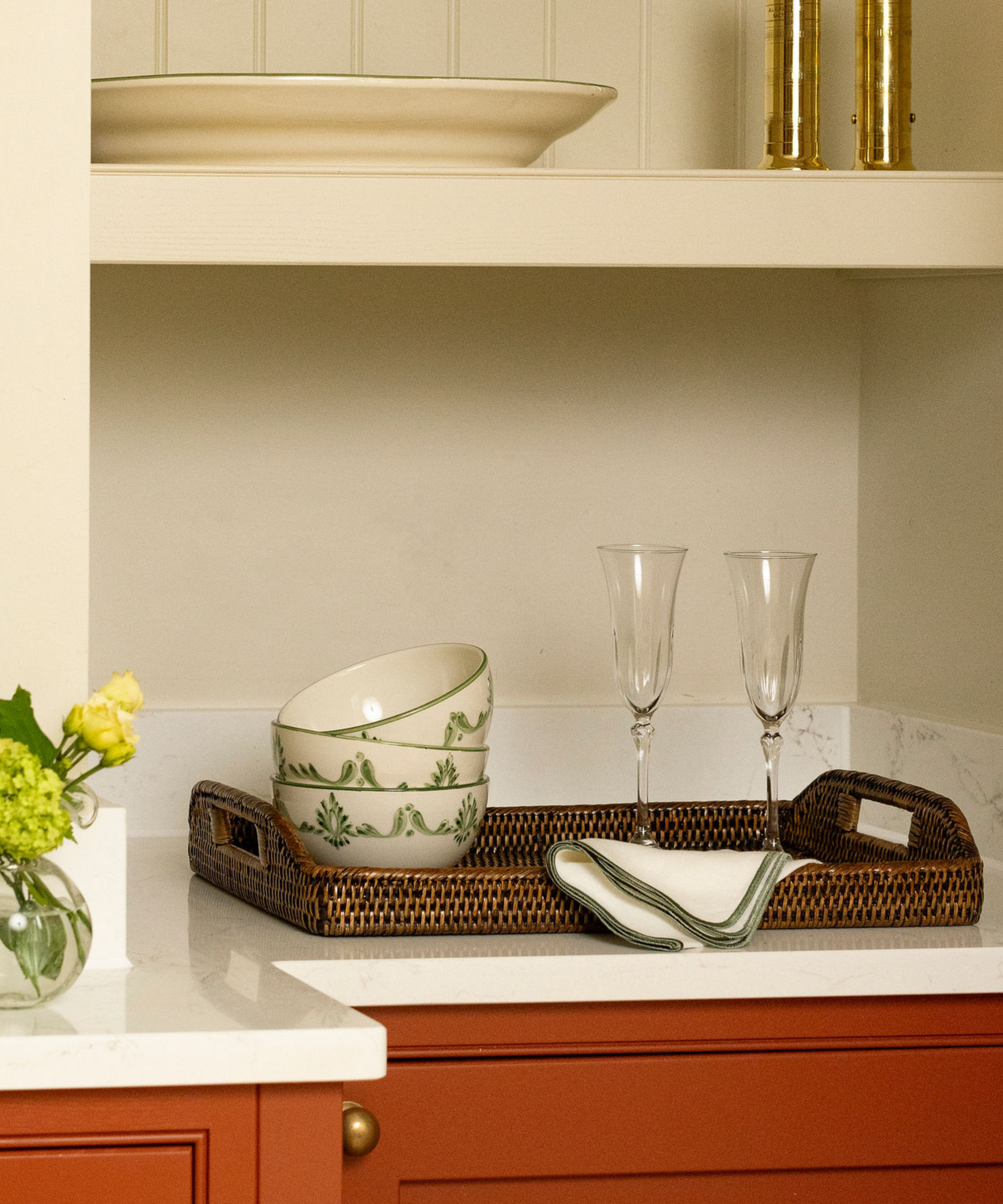 Rebecca Udall Eleanor Cereal Bowl Green with the Daphne Crystal Optic Flutes