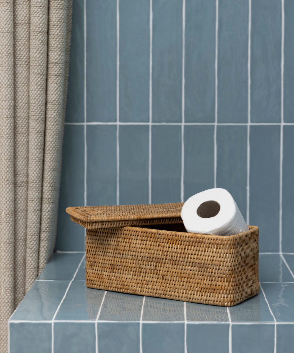 Rebecca Udall Luxury Rattan wicker organisation storage boxes with lid. Natural