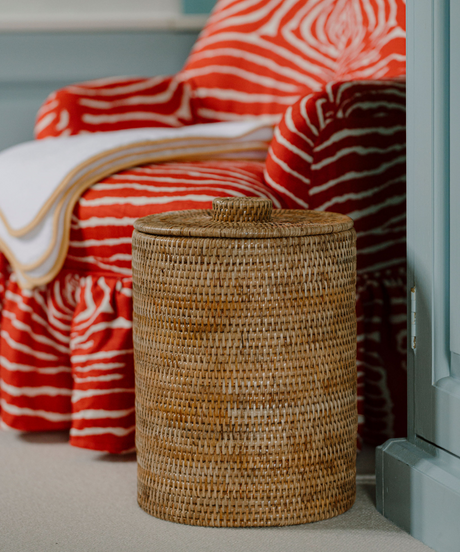 Rebecca Udall Rattan Wicker Woven Bathroom Bin with Lid, Natural Brown