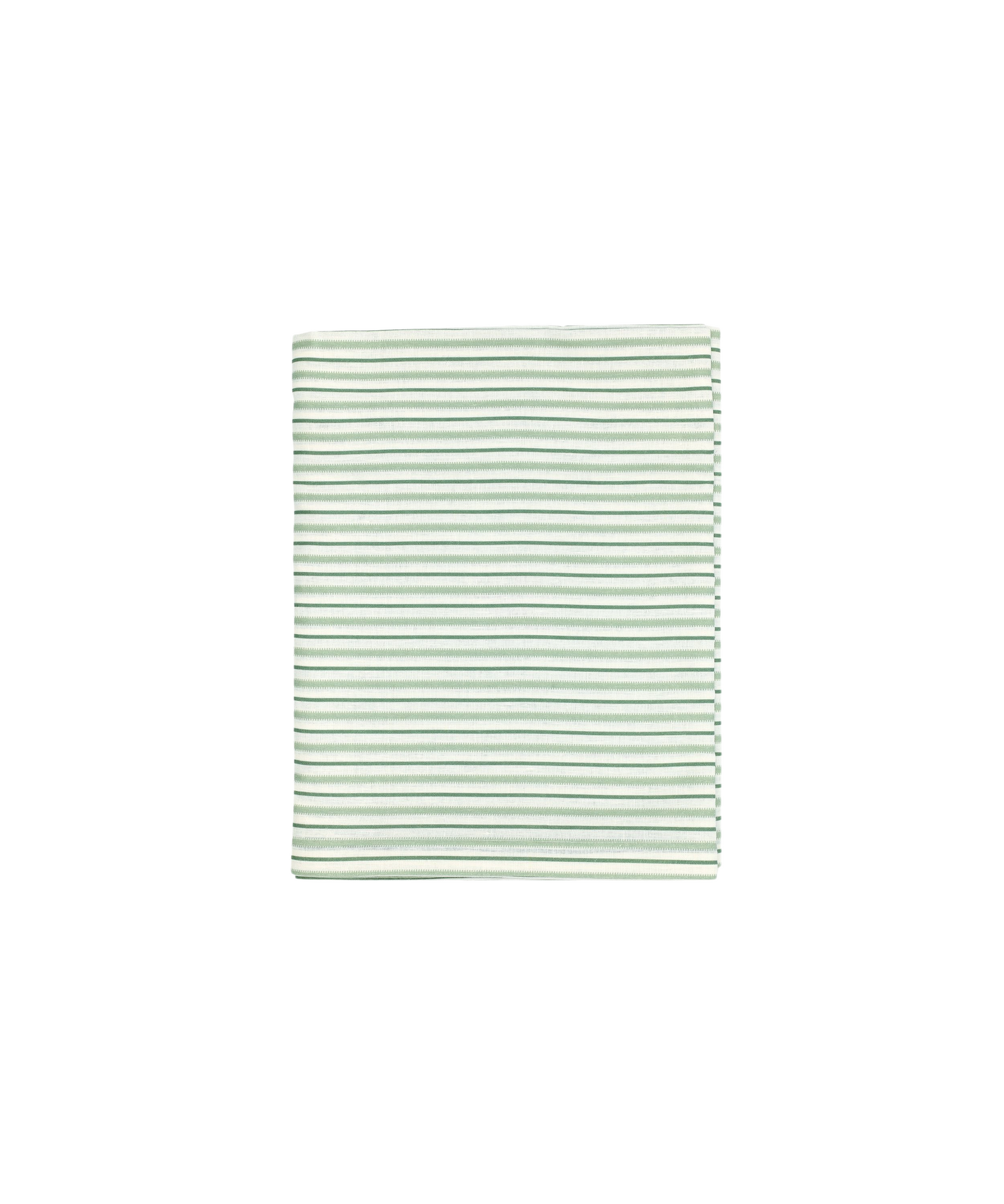 Rebecca Udall Victoria Striped Linen Tablecloth, Chalk & Moss Green Cut Out