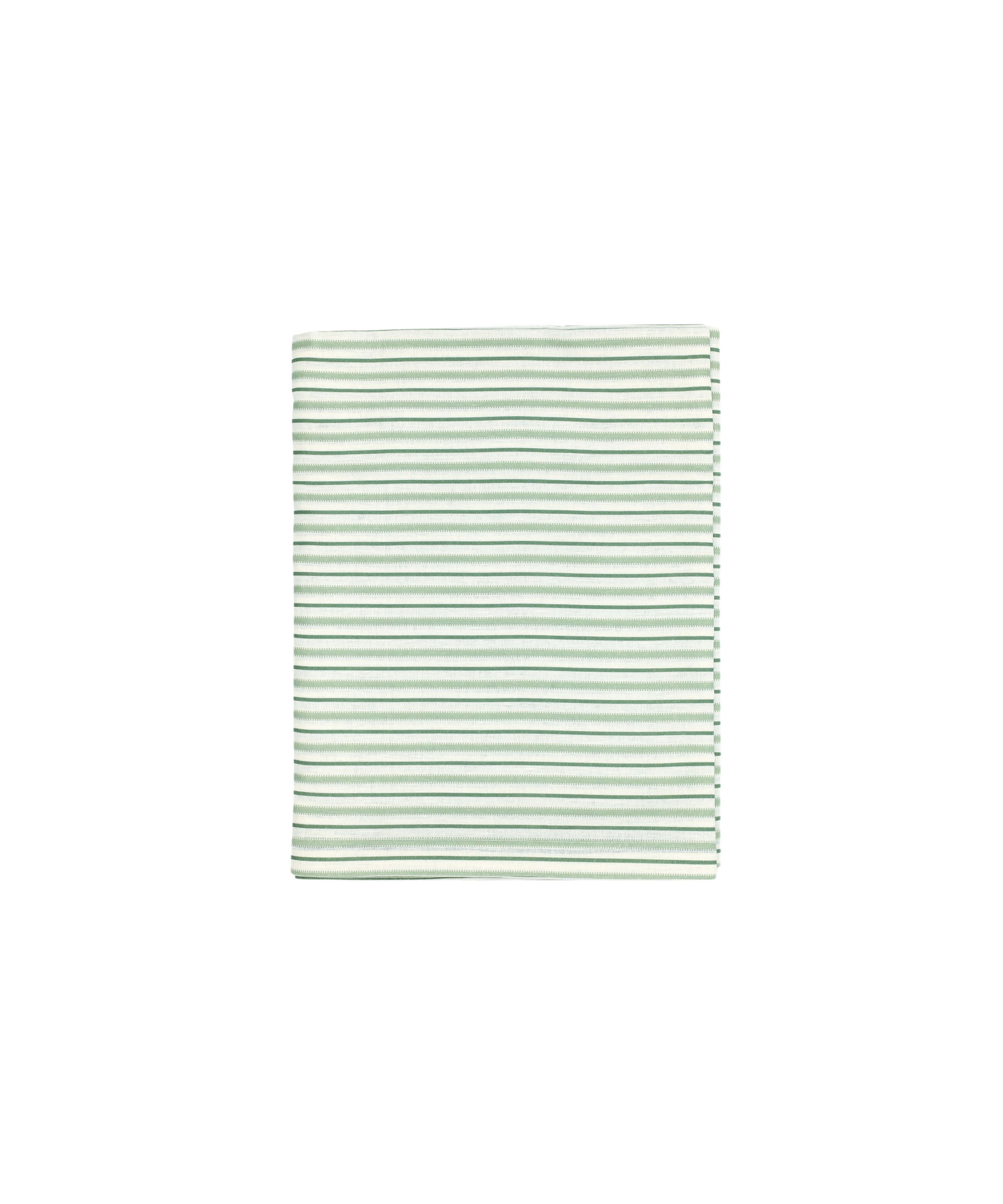 Rebecca Udall Victoria Striped Linen Tablecloth, Chalk & Moss Green Cut Out