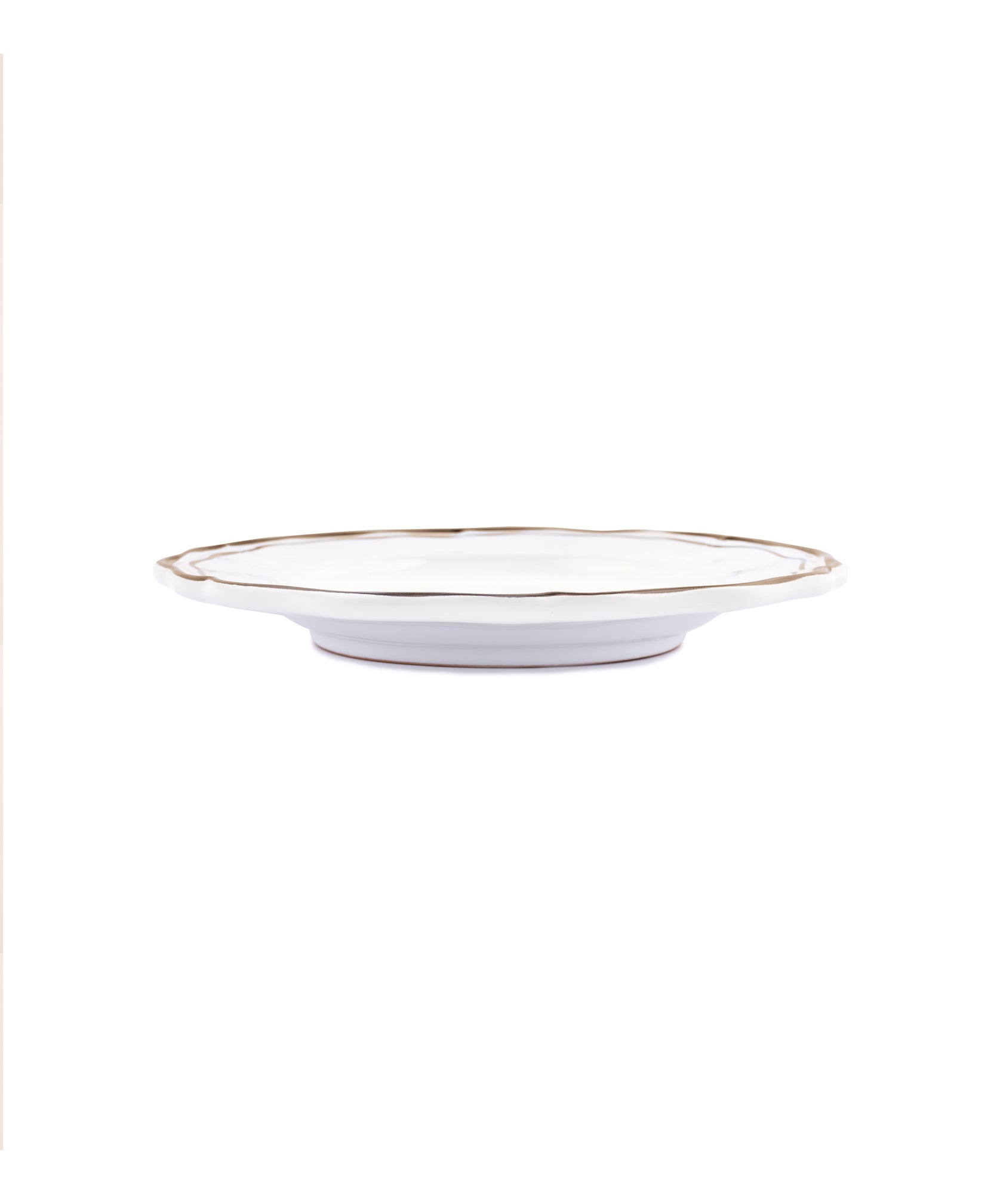 Set of 4 Zita Scalloped Dessert Plates, Chestnut Brown, Side Profile